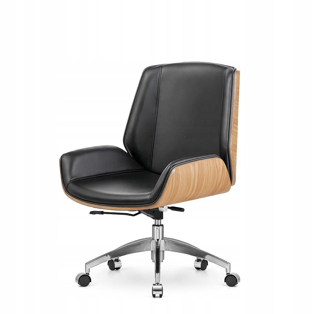 TIMO Low Black Faux Leather Light Oak Office Chair
