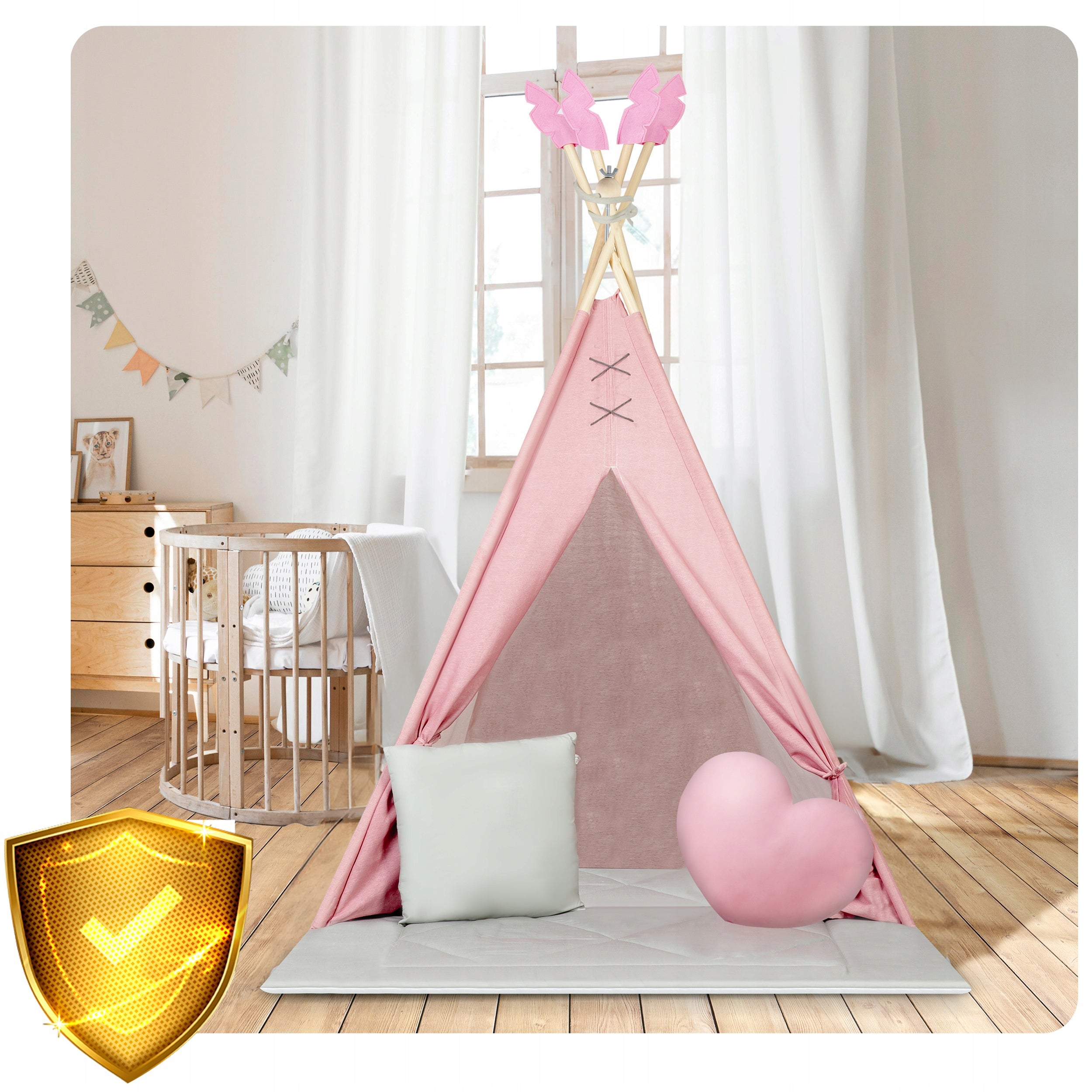 TIPI children's tent TEEPEE Garland Cushions LARGE MAT STABILIZER Color pink
