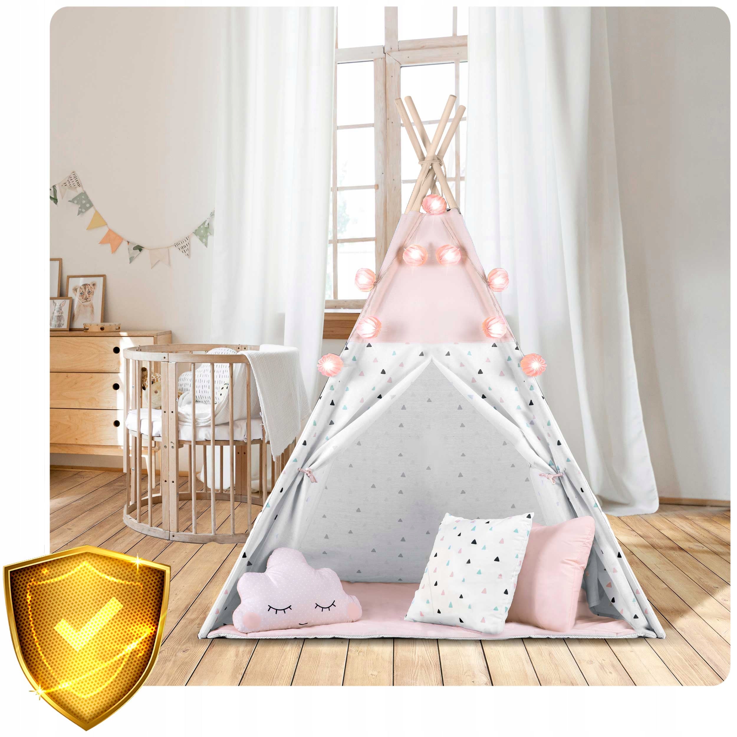 TIPI tent wigwam for children TEEPEE Garland Cushions Stabilizer Nukido Color pink