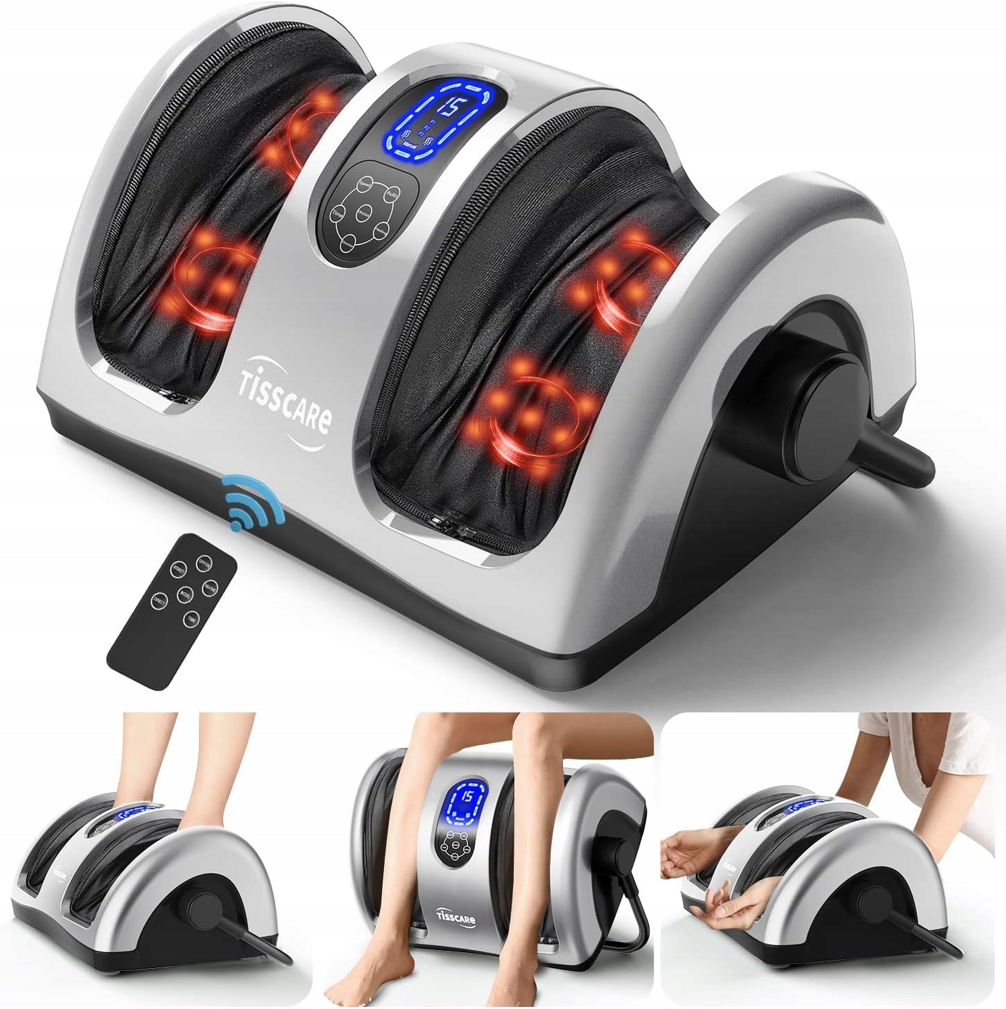 TISSCARE Foot and Calf Shiatsu Massager with Heating Pilot Silver