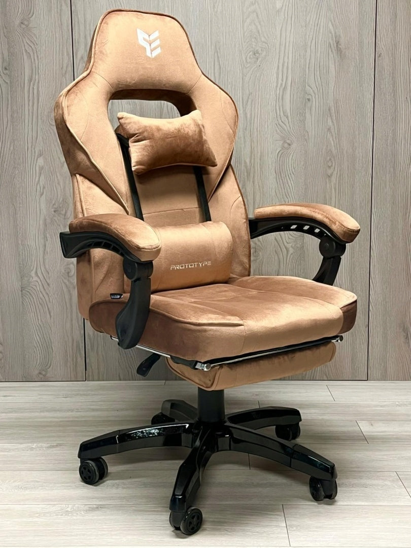 TITAN PRO Brown Velvet Swivel Gaming Chair for Desk with Footrest Furniture depth 53 cm
