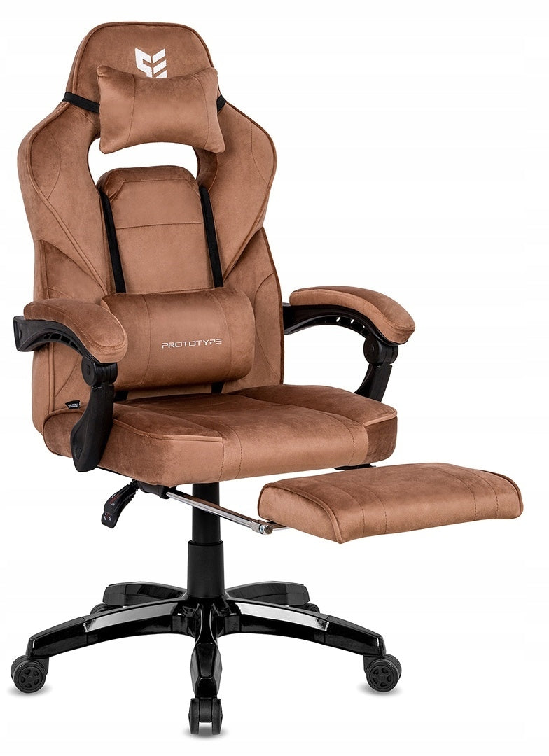 TITAN PRO Brown Velvet Swivel Gaming Chair for Desk with Footrest Model TITAN PRO