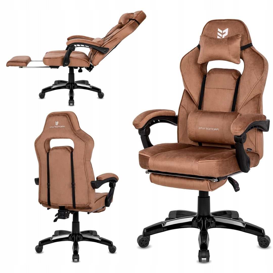TITAN PRO Brown Velvet Swivel Gaming Chair for Desk with Footrest