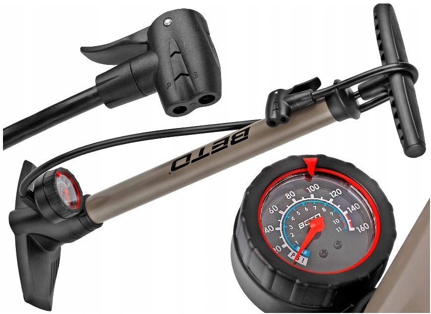 TITANIUM BICYCLE PUMP for all valves WITH PRESSURE GAUGE for AV FV SV Manufacturer code POMPKA BETO 151