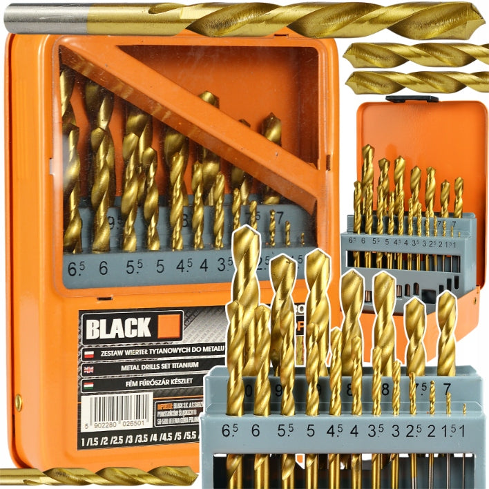 TITANIUM COATED METAL DRILL BIT SET 19 PCS BLACK