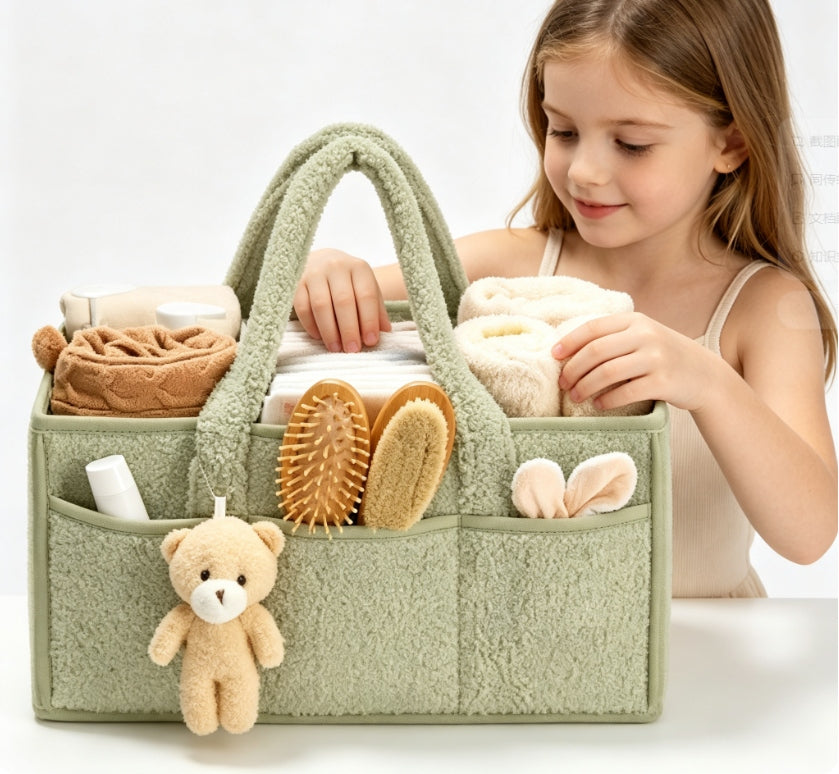 TO ORGANIZE DIAPERS AND ACCESSORIES: CHILDREN'S ORGANIZER BAG-BASKET MADE OF FELT