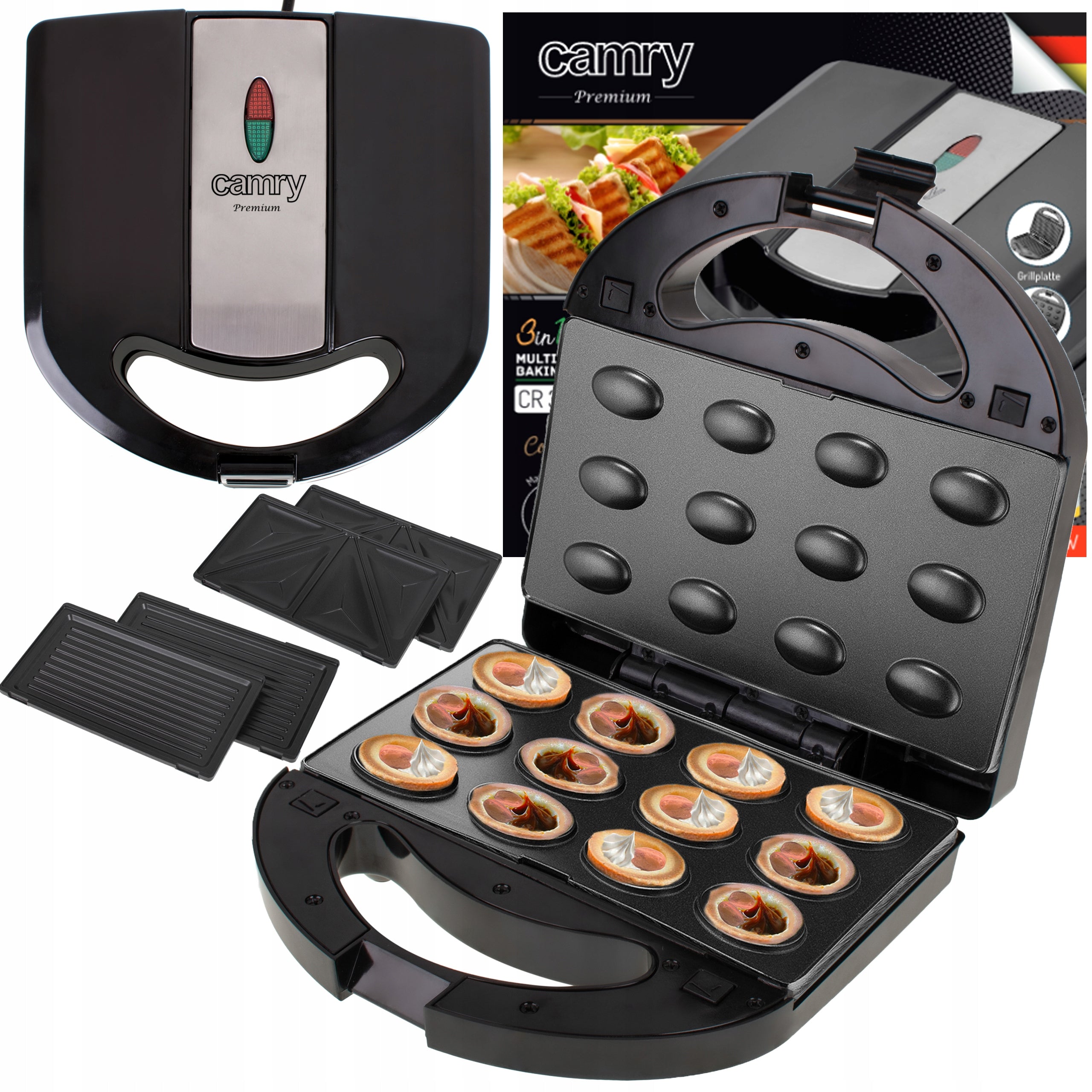 TOASTER 3in1 INTERCHANGEABLE PLATES TOAST PEANUTS GRILL Power rating 1000 W