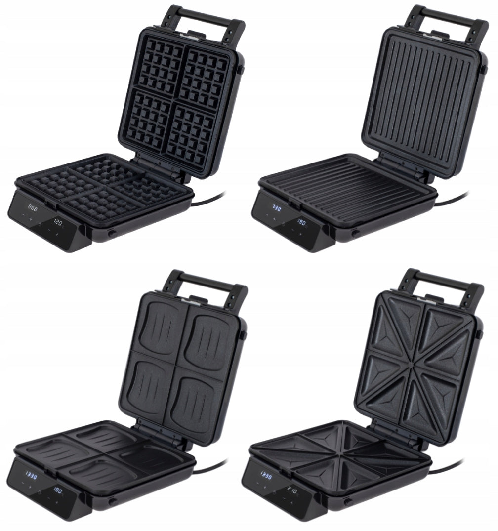 TOASTER 4in1 2200W Grill Waffle Iron Panini Toaster Adjustable Temp. LED Timer Packaging status original