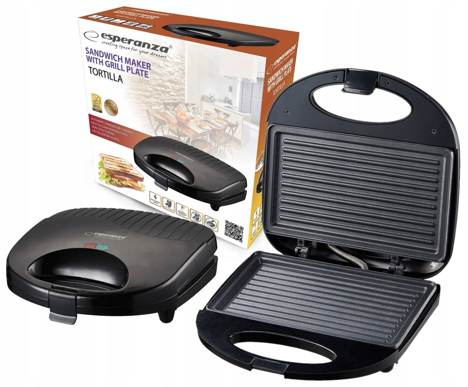 TOASTER FOR SANDWICHES TORTILLA GRILL 1000W ESPERANZA PLATE GRILL