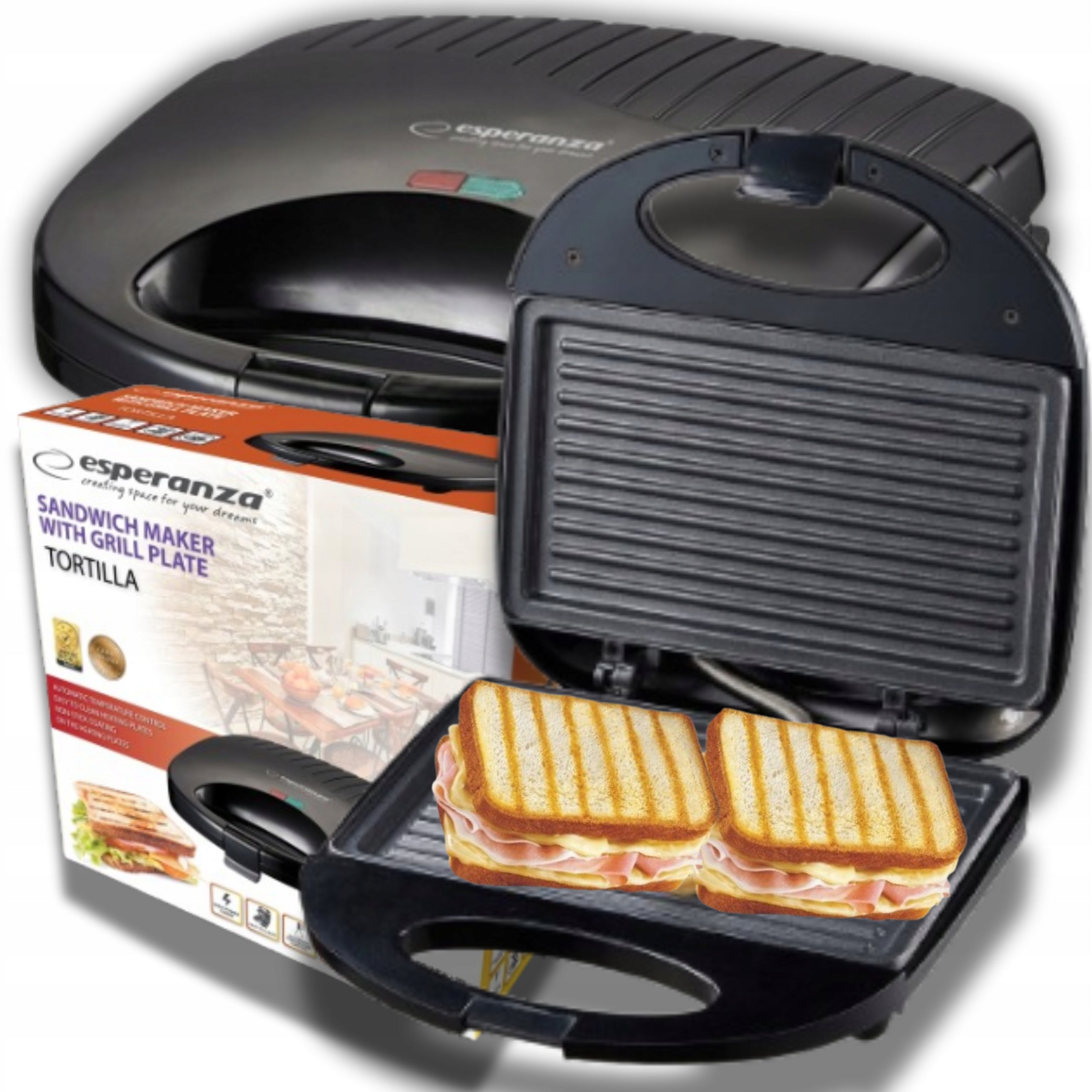 TOASTER GRILL FOR SANDWICHES PANINI TORTILLA STRONG LARGE 1000W