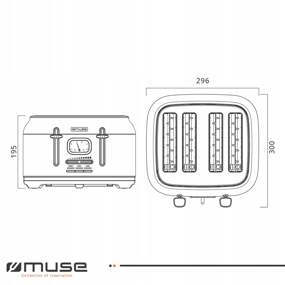TOASTER MUSE MS-131BS 1800W 4 SLOTS 6 LEVELS defrosting heating Power rating 1800 W