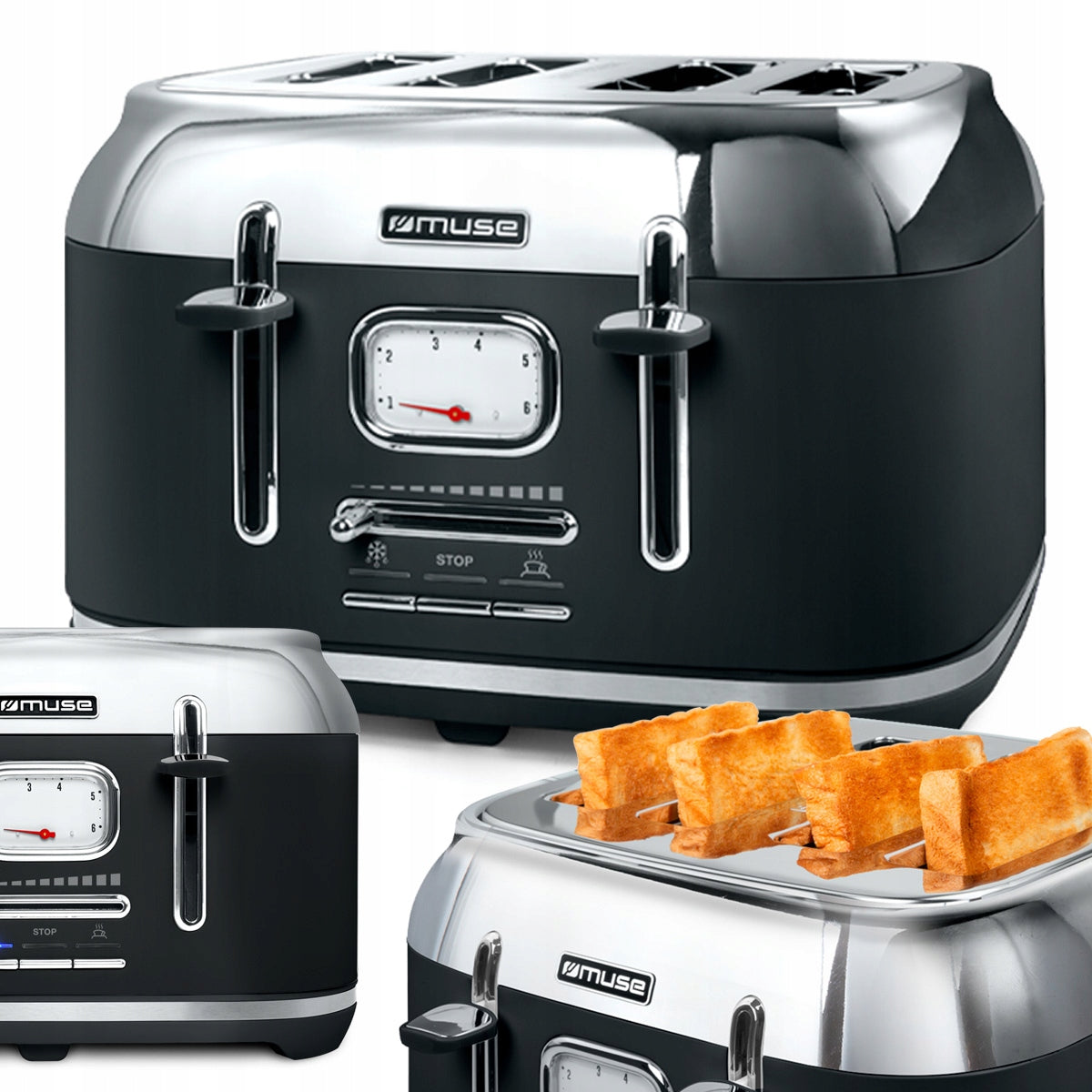 TOASTER MUSE MS-131BS 1800W 4 SLOTS 6 LEVELS defrosting heating
