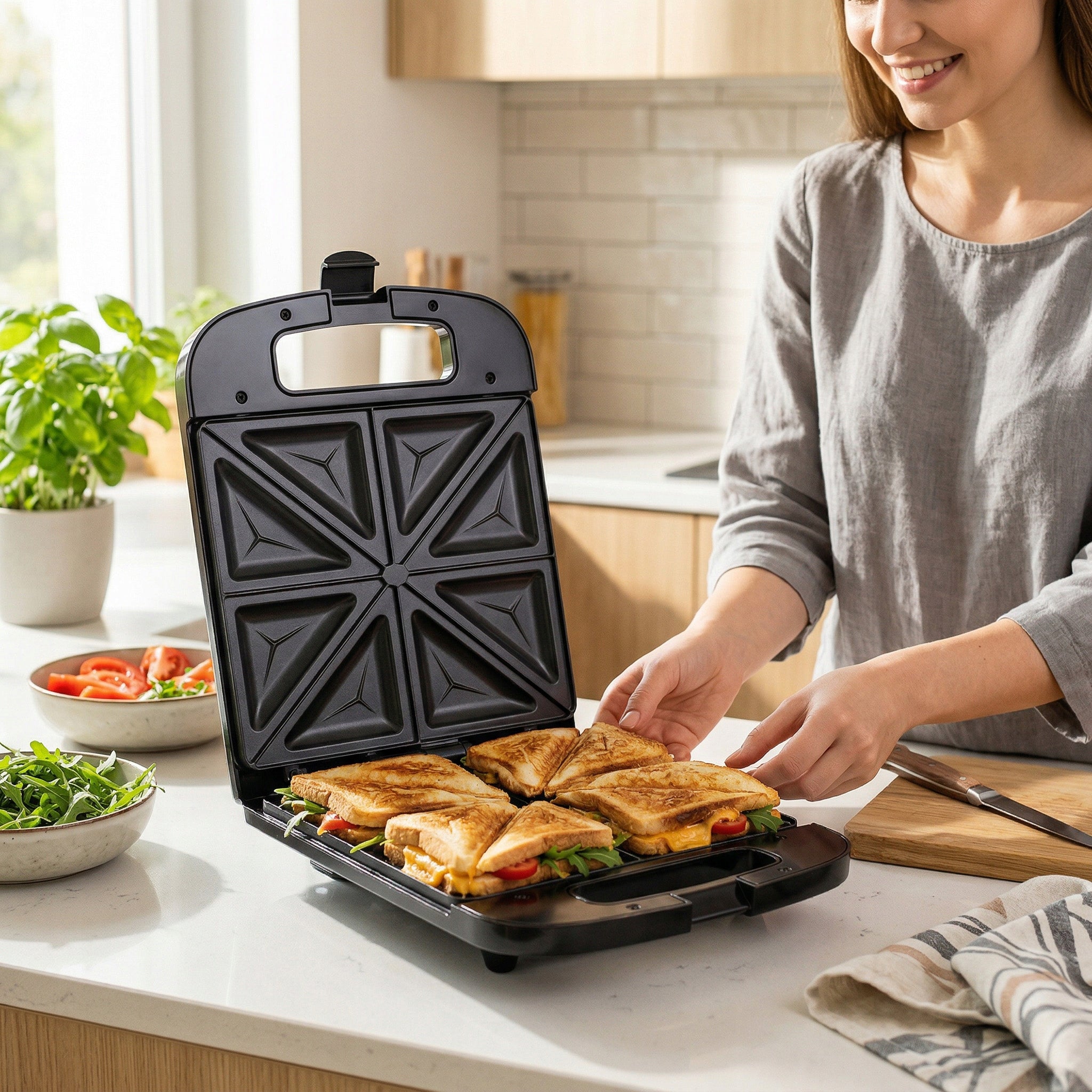 TOASTER OVEN TOASTER FOR 4 SANDWICHES LARGE TOAST SANDWICH QUICK CROUTONS + TONGS Power rating 2000 W
