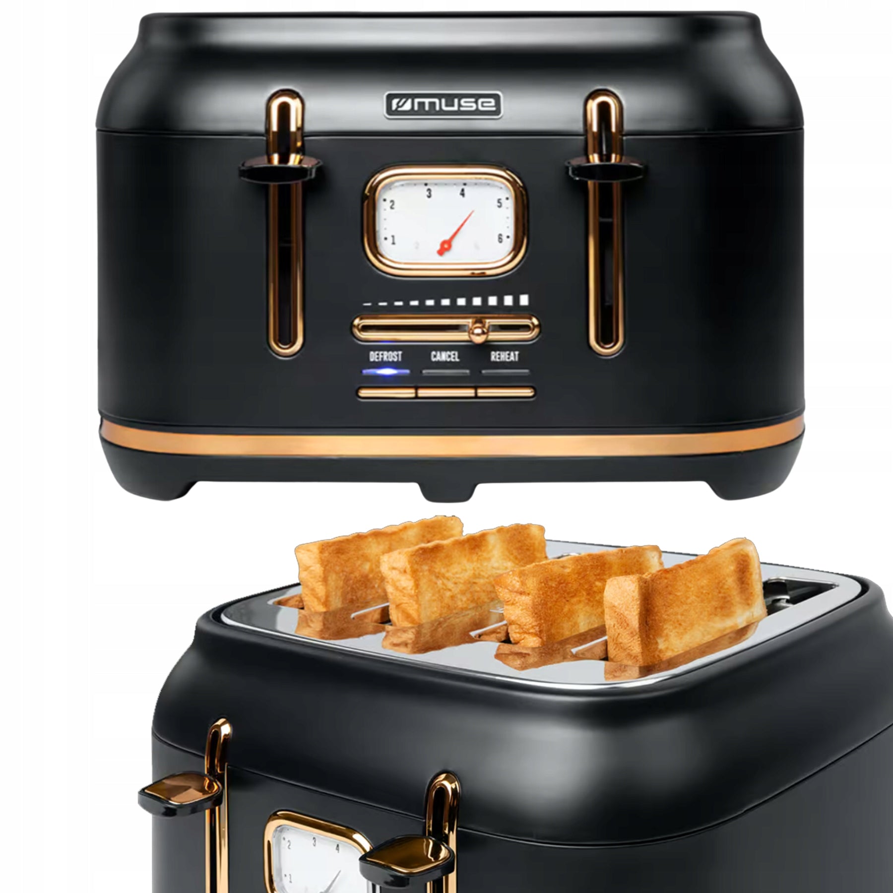 TOASTER RETRO HIGH POWER 1800W 4TOSTY BLACK GOLD REG. TEMPERATURE
