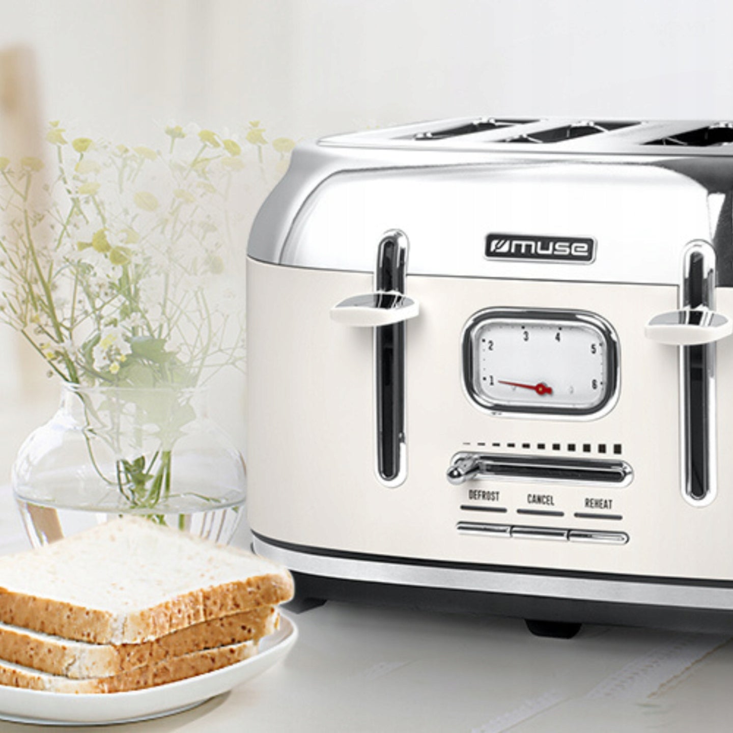 TOASTER RETRO HIGH POWER 1800W FOR 4 TOAST ECRY/SILVER MUSE MS-131SC Power rating 1800 W