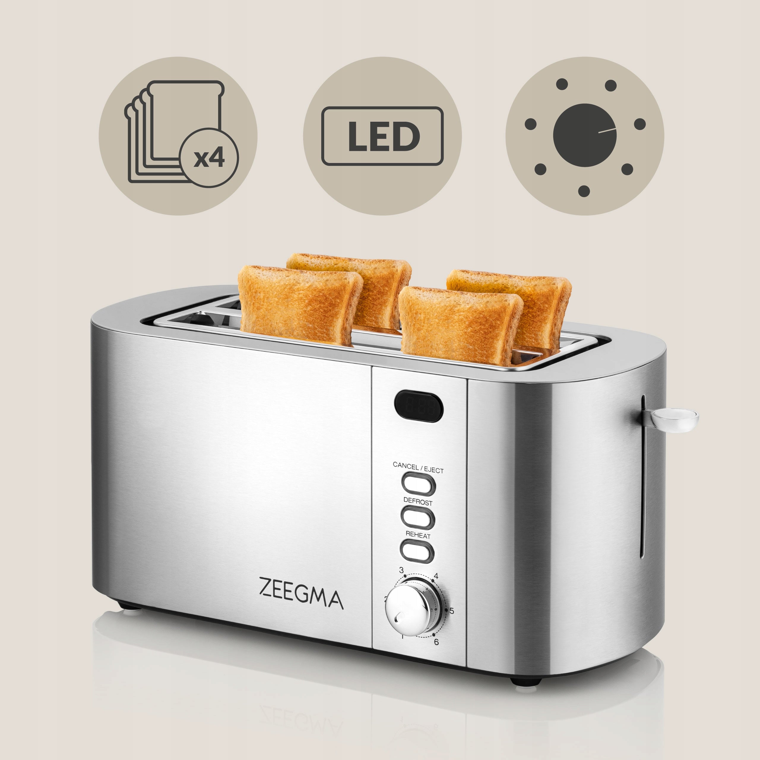 TOASTER SANDWICH TOASTER 4 TOAST SLICES 1500W CROUTONS DEFROSTING Power rating 1500 W