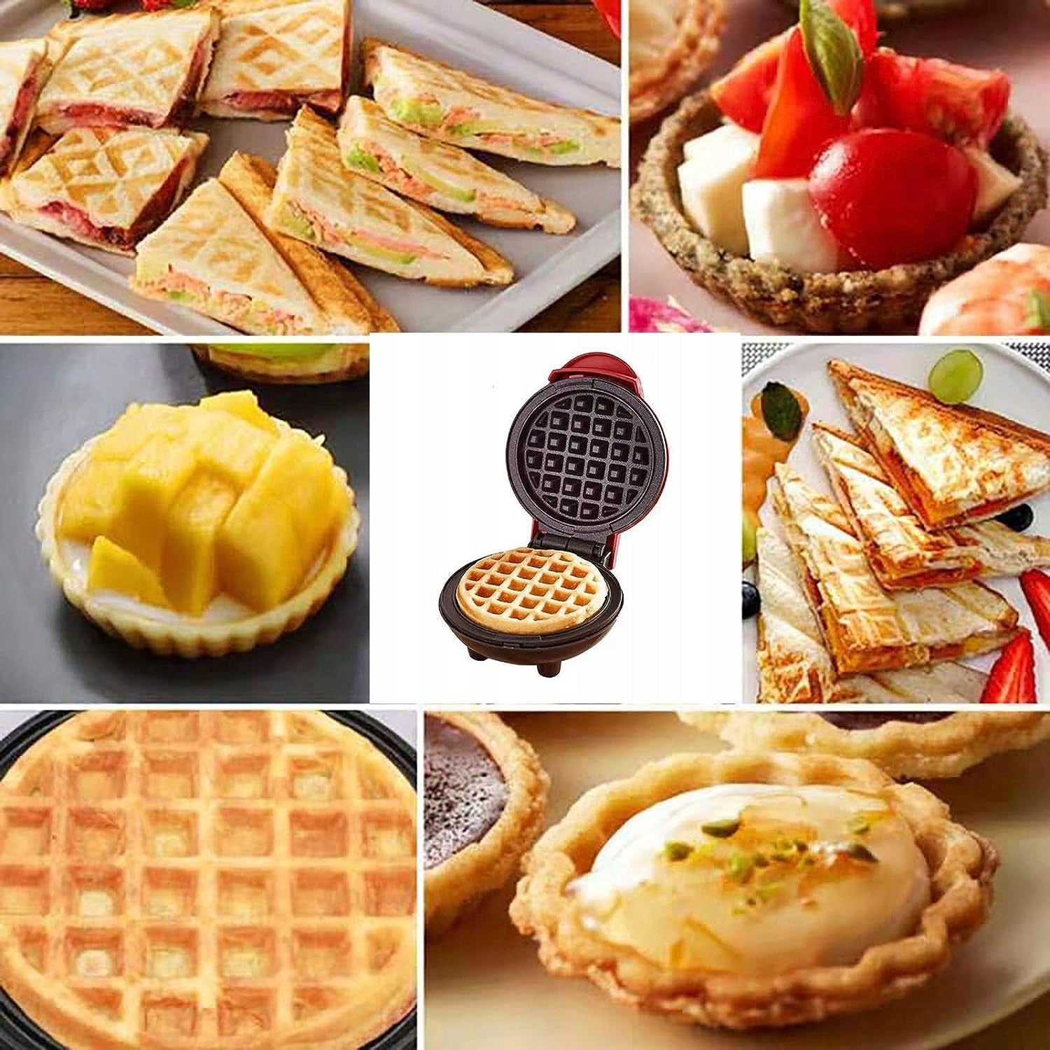 TOASTER WAFFLE IRON MINI ELECTRIC CRUNCHY ROUND WAFFLES 350W RED Power rating 1 W