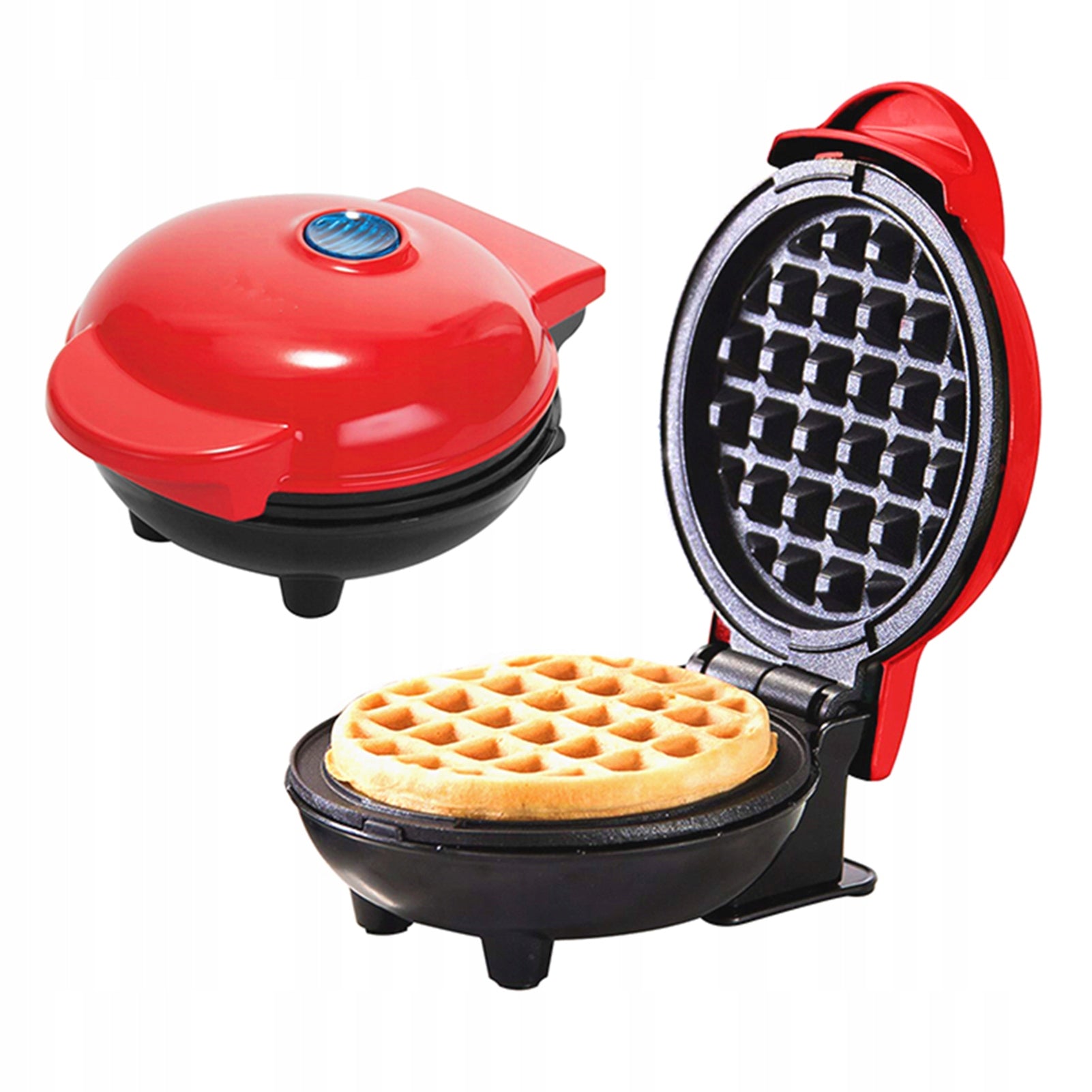 TOASTER WAFFLE IRON MINI ELECTRIC CRUNCHY ROUND WAFFLES 350W RED