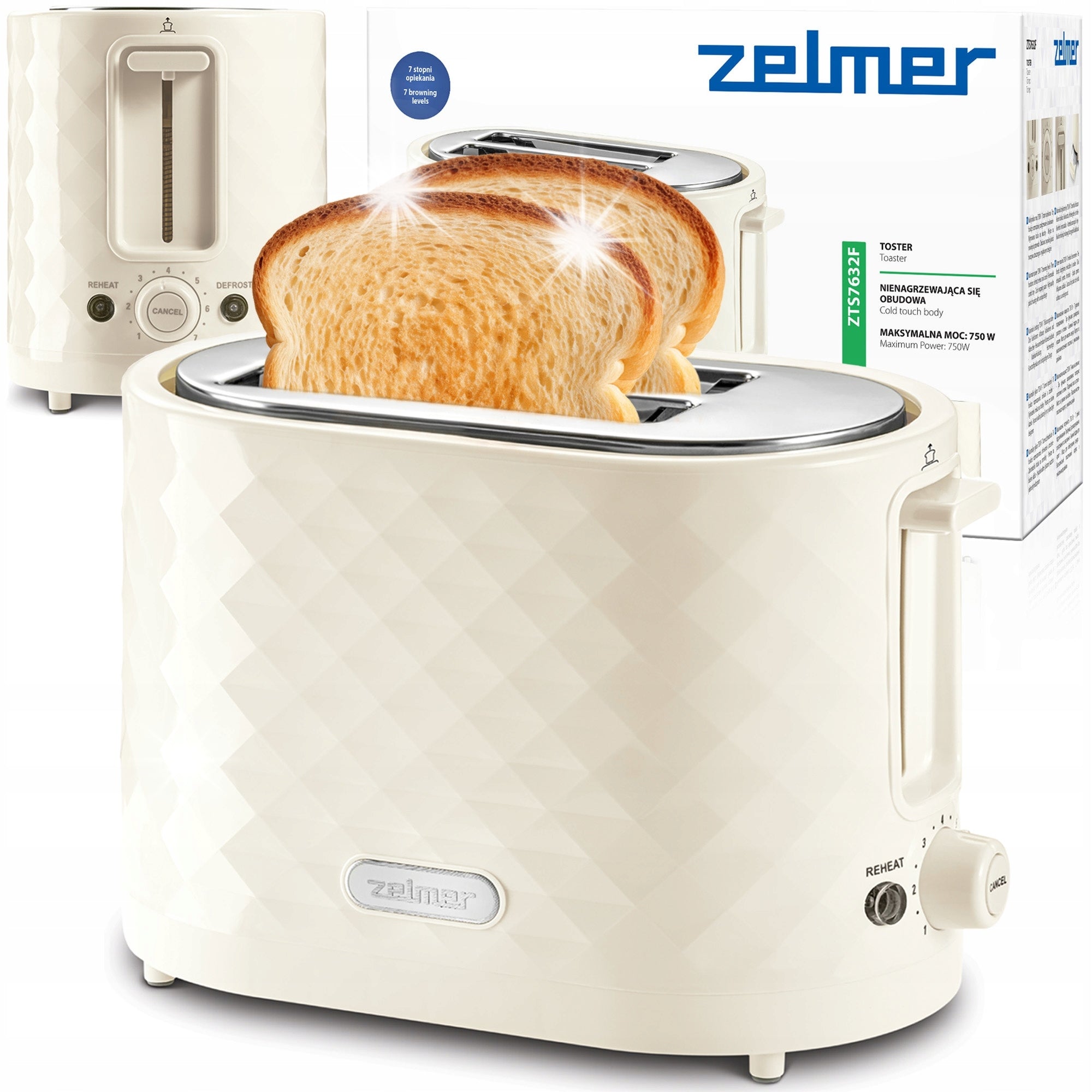 TOASTER ZELMER SANDWICH TOASTER 7 LEVELS 2 SLICES TRAY 750W ZTS7632F