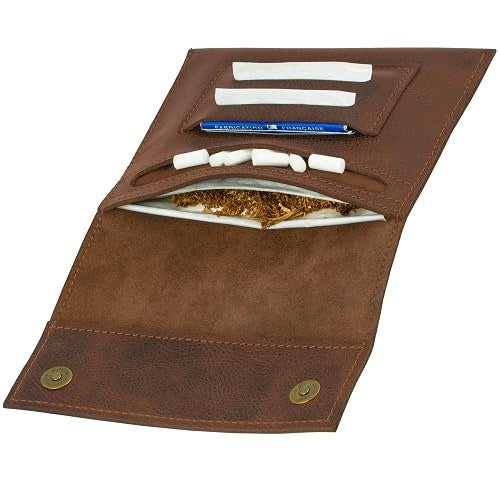 TOBACCO SACHET ITALIAN LEATHER HAND-STITCHED MAGNETIC CLASP FOR FINGERS Brand no brand