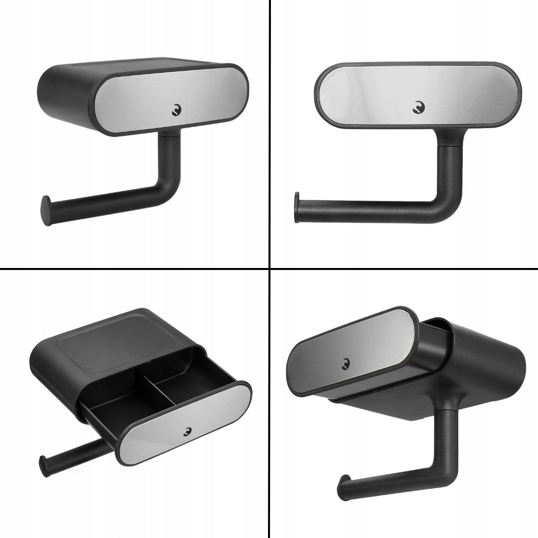 TOILET PAPER HANGER HOLDER WITH SHELF LOCKABLE SELF-ADHESIVE BLACK Manufacturer code CRETPHTRYBK