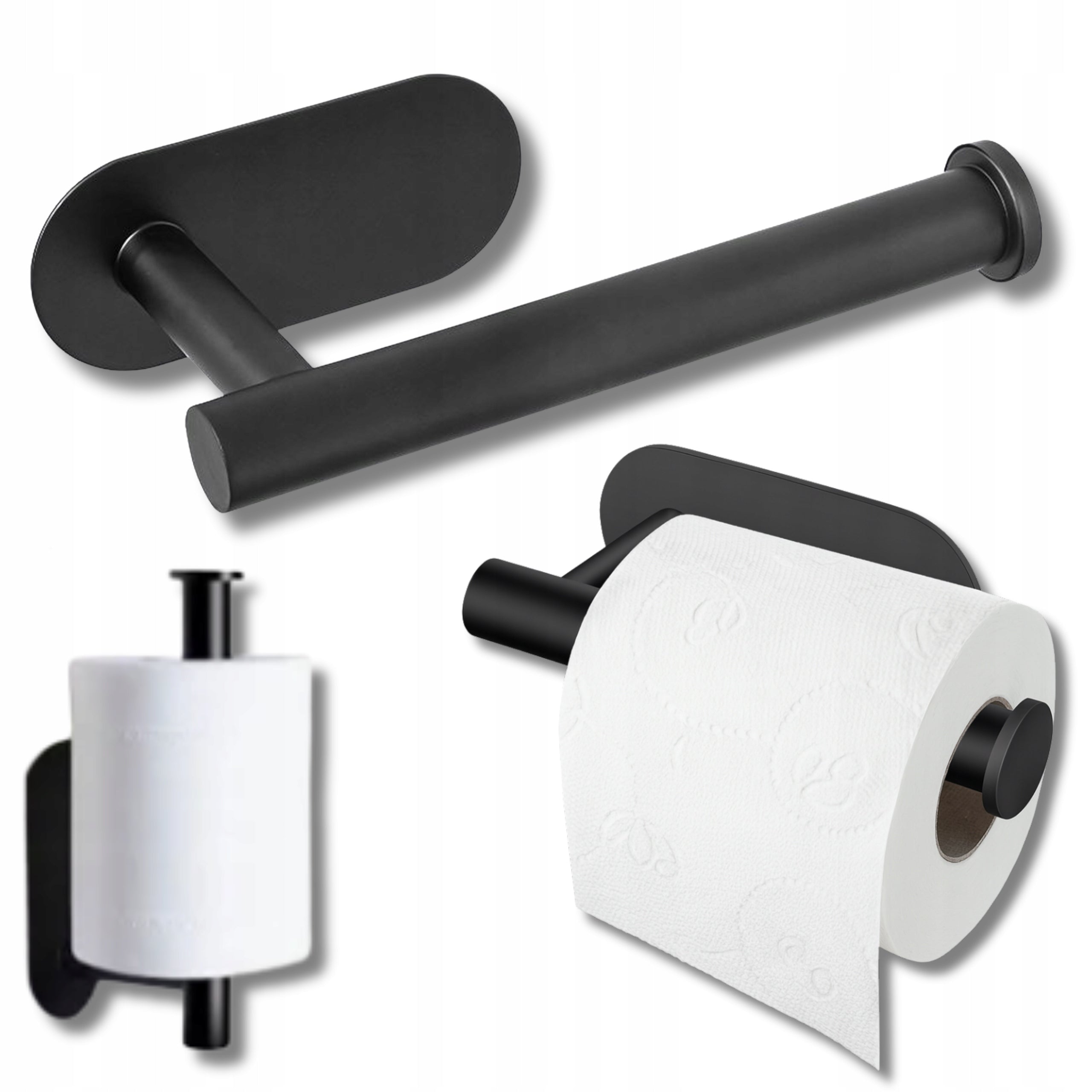 TOILET PAPER HANGER HOLDER WITHOUT DRILLING SELF-ADHESIVE BLACK