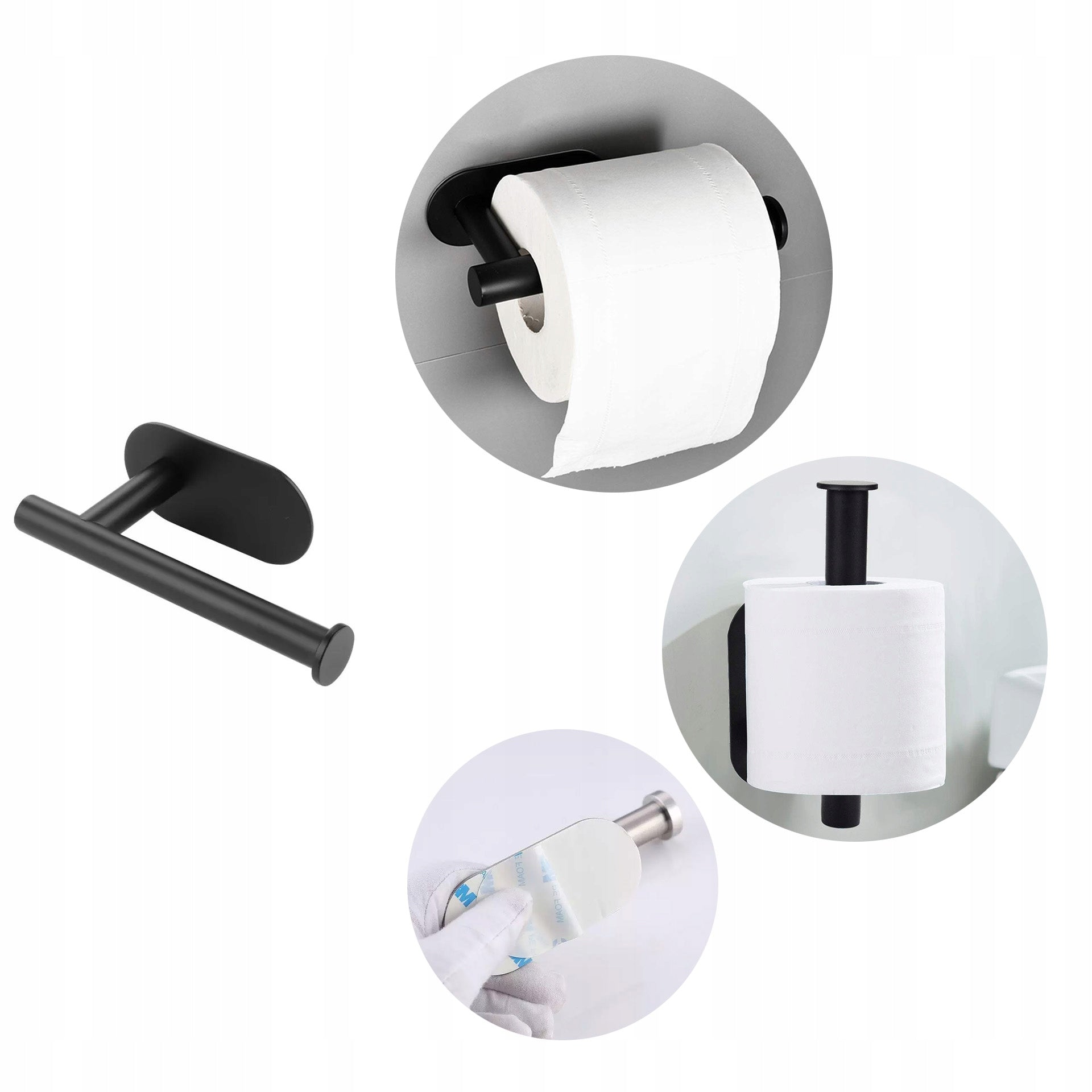 TOILET PAPER HANGER WITHOUT DRILLING BLACK SELF-ADHESIVE TAPE 3M