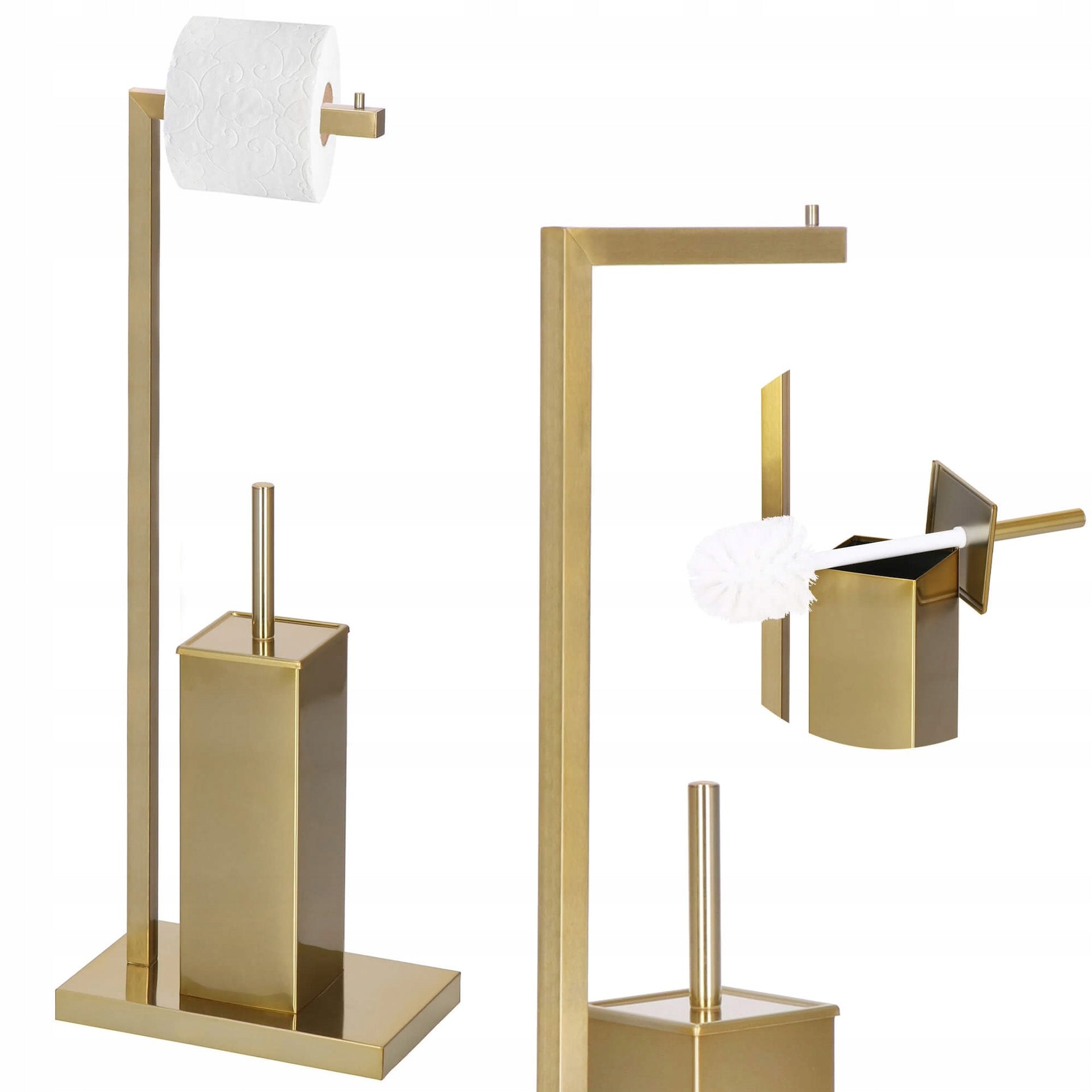 TOILET PAPER HOLDER AND TOILET BRUSH 2in1 GOLD FLASH METAL 67 cm STAND