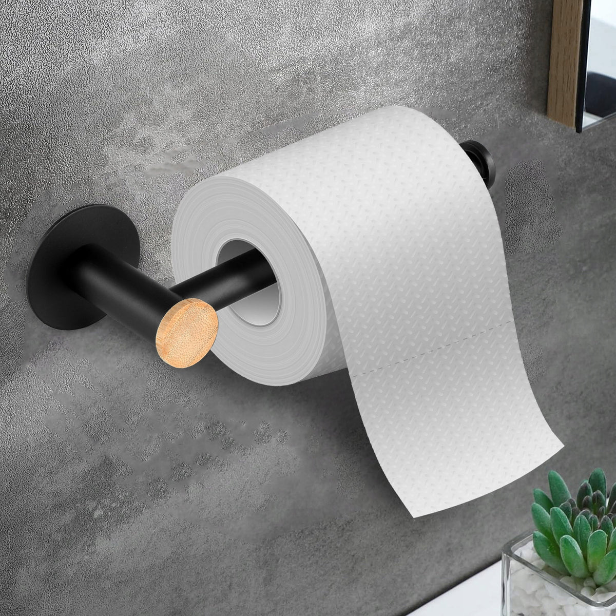 TOILET PAPER HOLDER HANGER WC LOFT BLACK MAT WITHOUT DRILLING FOR GLUE Packaging status original
