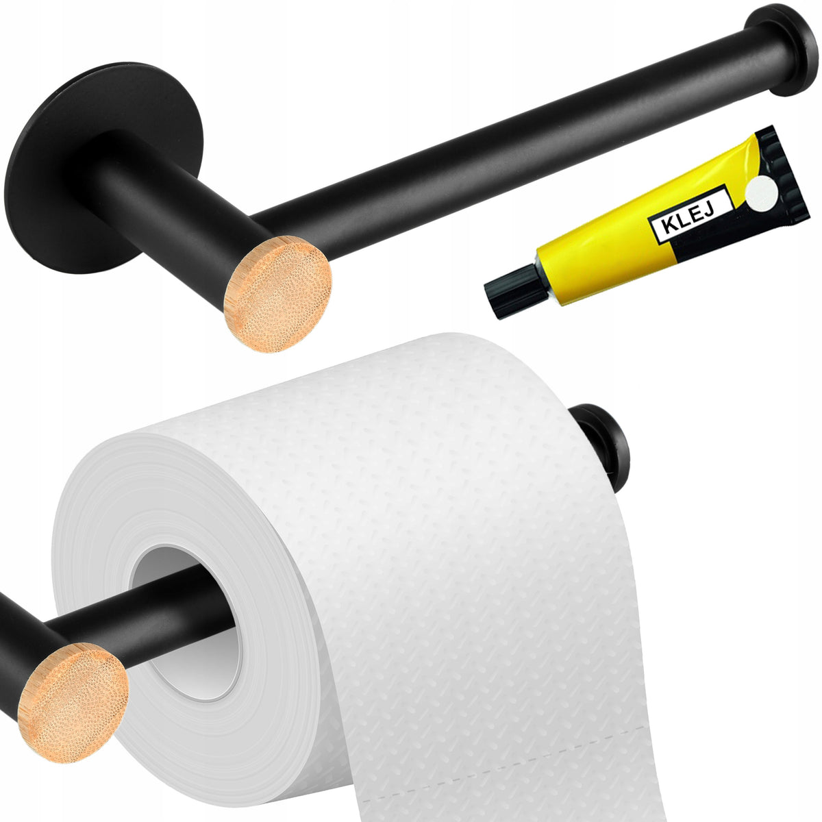 TOILET PAPER HOLDER HANGER WC LOFT BLACK MAT WITHOUT DRILLING FOR GLUE