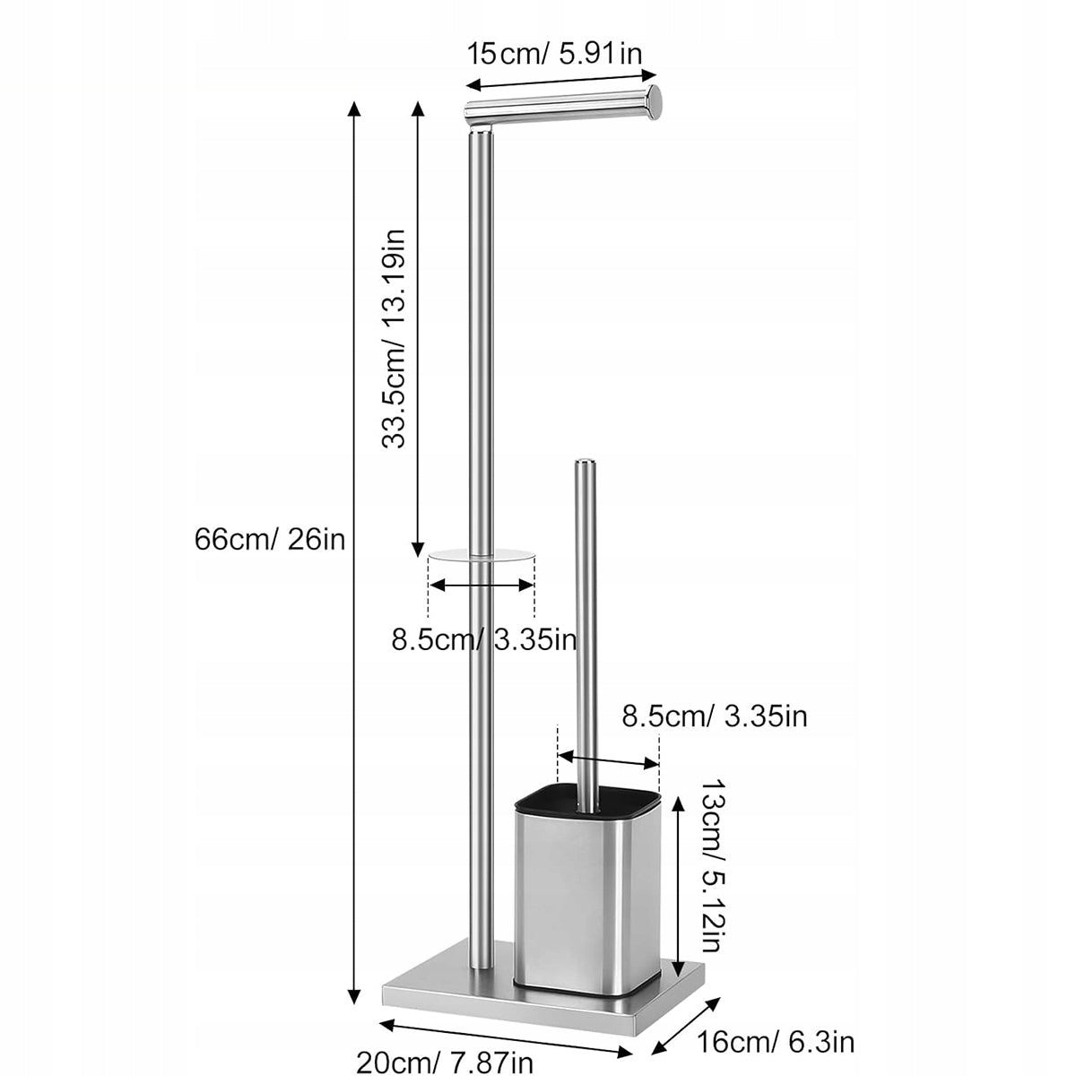 TOILET PAPER HOLDER STAND 2IN1 BATHROOM SILVER TOILET BRUSH 66 CM Brand no brand