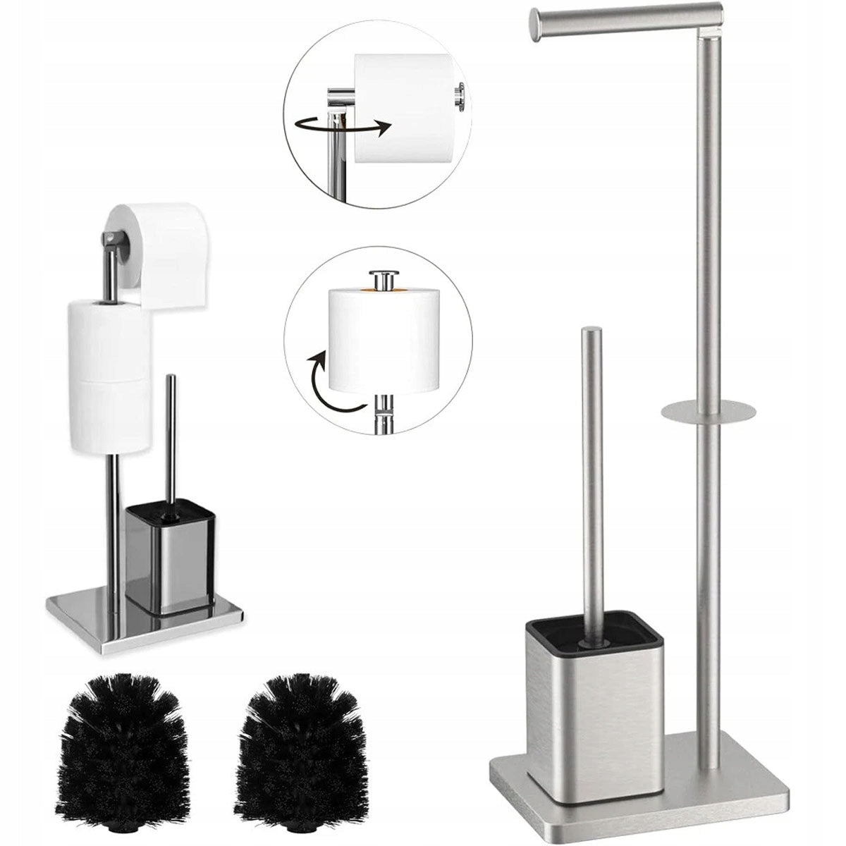 TOILET PAPER HOLDER STAND 2IN1 BATHROOM SILVER TOILET BRUSH 66 CM