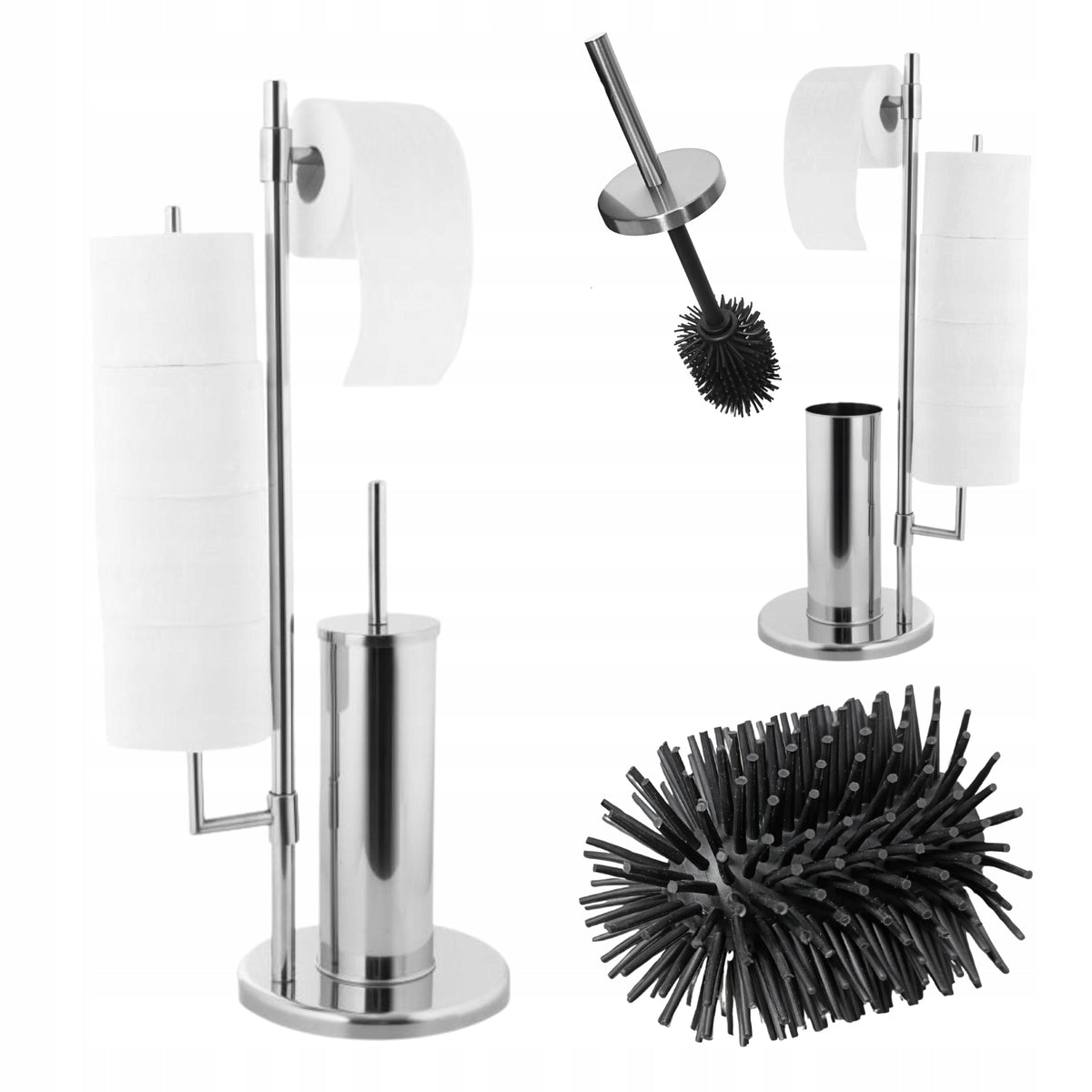 TOILET PAPER HOLDER STAND 3IN1 BATHROOM SILVER TOILET BRUSH CHROME