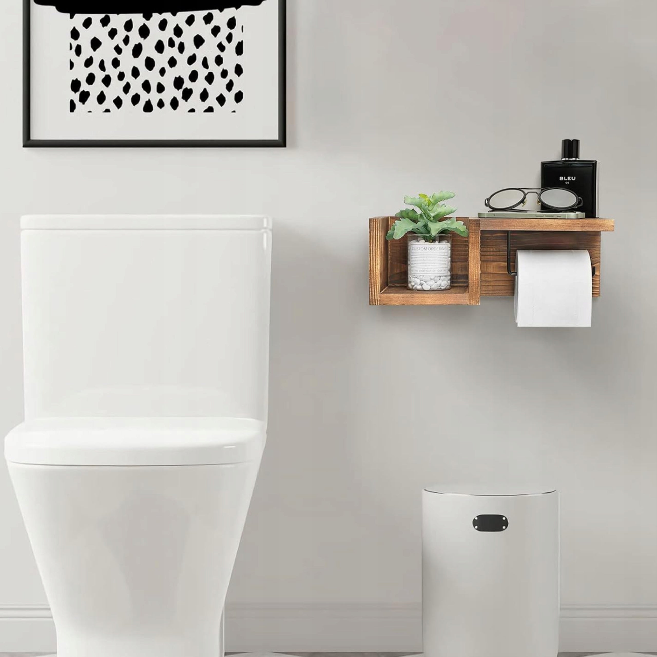 TOILET PAPER HOLDER WITH 2 SHELVES WOODEN RUSTIC LOFT DIKOM Packaging status original