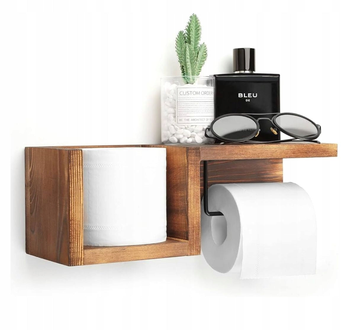 TOILET PAPER HOLDER WITH 2 SHELVES WOODEN RUSTIC LOFT DIKOM