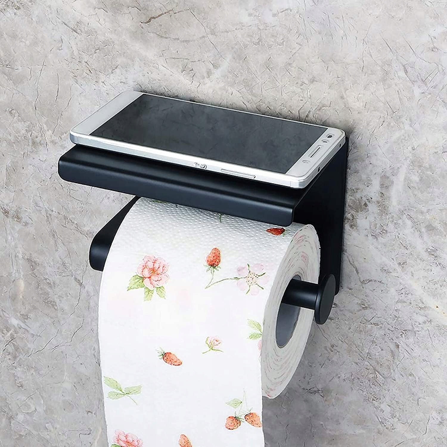 TOILET PAPER HOLDER WITH PHONE SHELF, BLACK LOFT BATHROOM Manufacturer code 324059MG