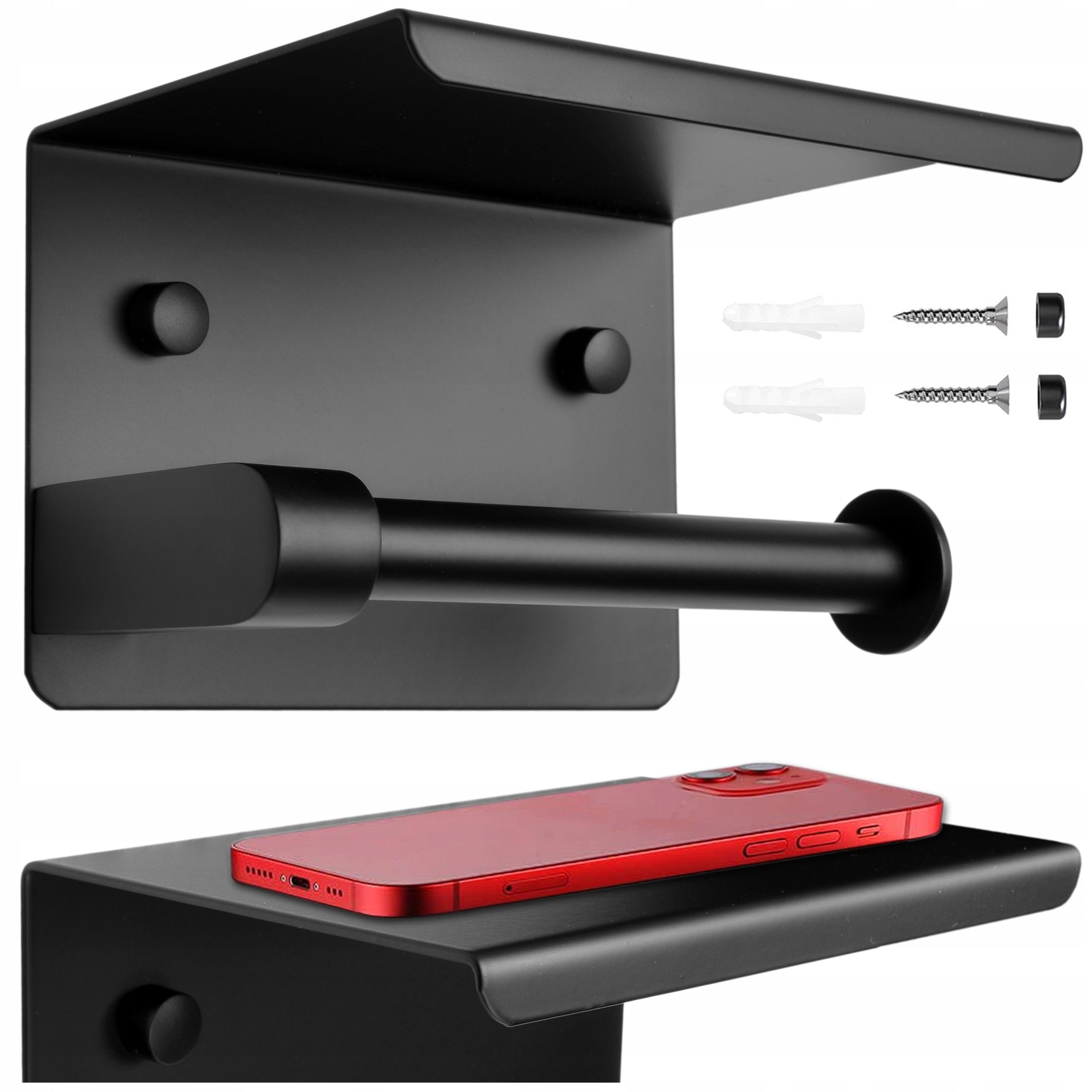 TOILET PAPER HOLDER WITH PHONE SHELF, BLACK LOFT BATHROOM
