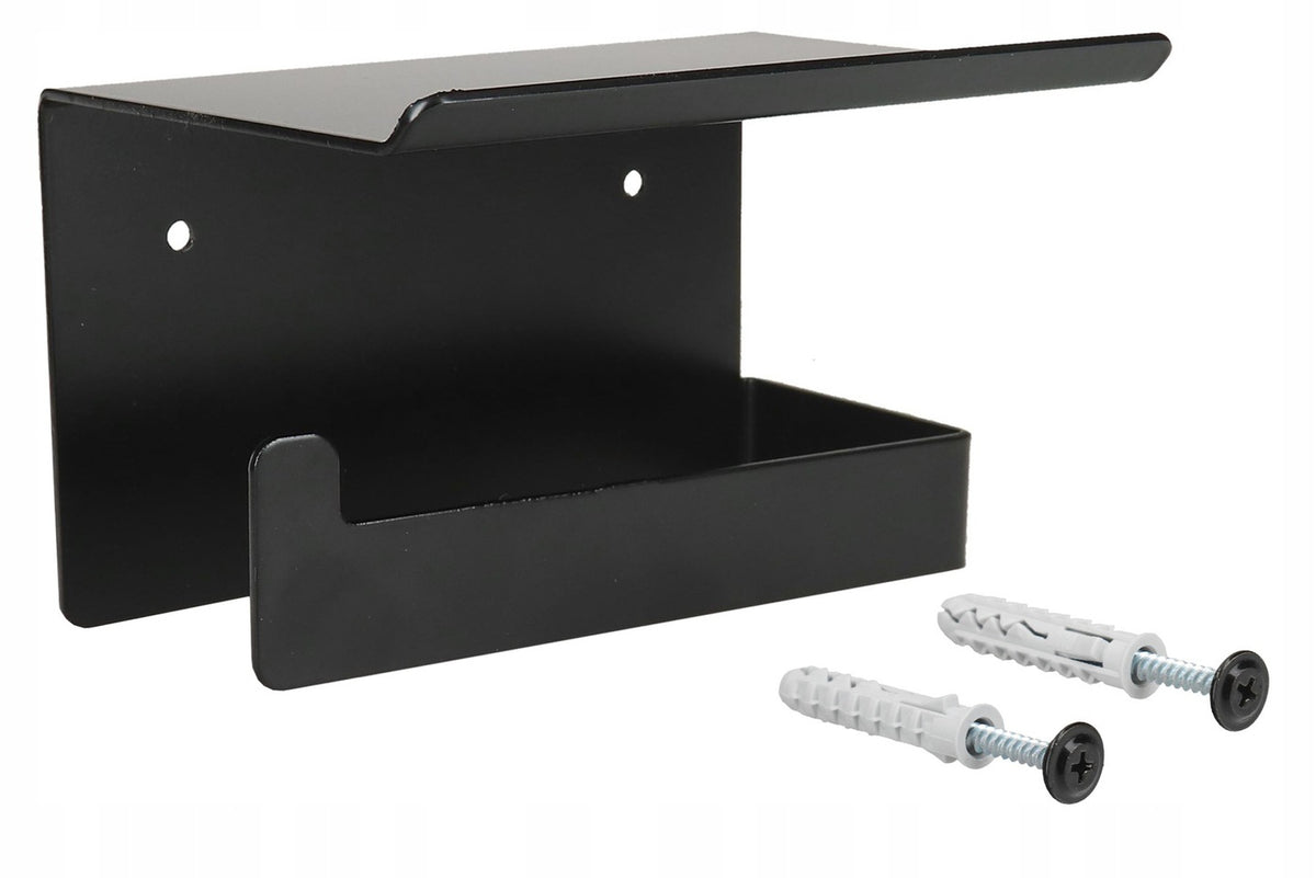 TOILET PAPER HOLDER WITH PHONE SHELF BLACK METAL Manufacturer code 115973