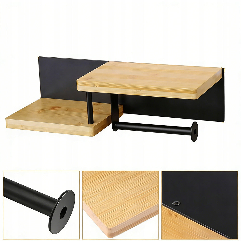 TOILET PAPER HOLDER WITH PHONE SHELF WOOD AND STAINLESS STEEL Brand no brand