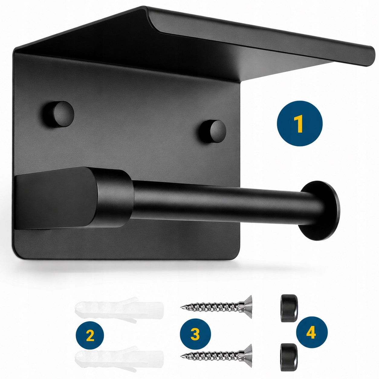 TOILET PAPER HOLDER WITH SHELF BLACK HANGER STEEL BATHROOM HOUSE TOILET Manufacturer code UCHWYT NA PAPIER TOALETOWY Z PÓŁĄ
