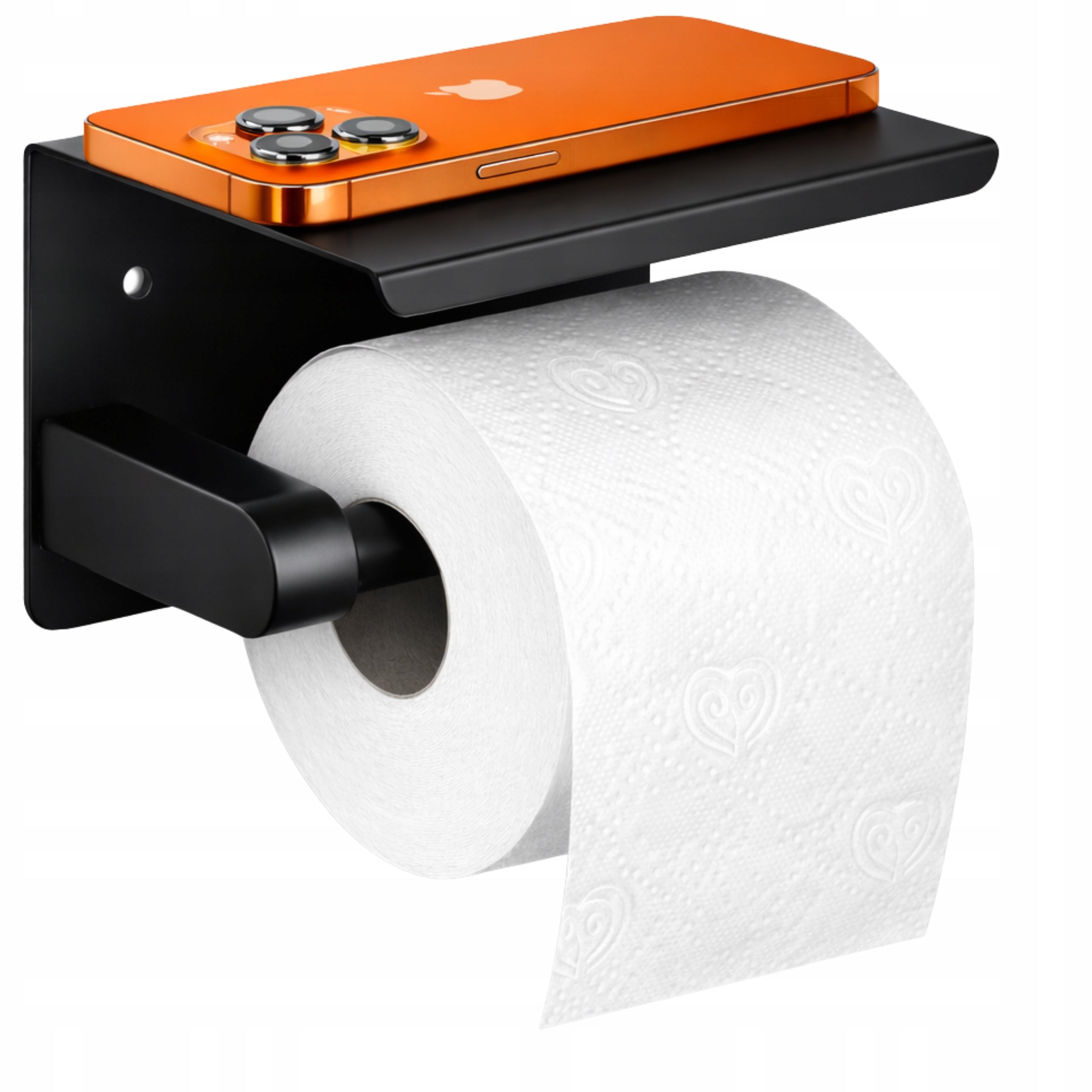TOILET PAPER HOLDER WITH SHELF BLACK HANGER STEEL BATHROOM HOUSE TOILET Packaging status original