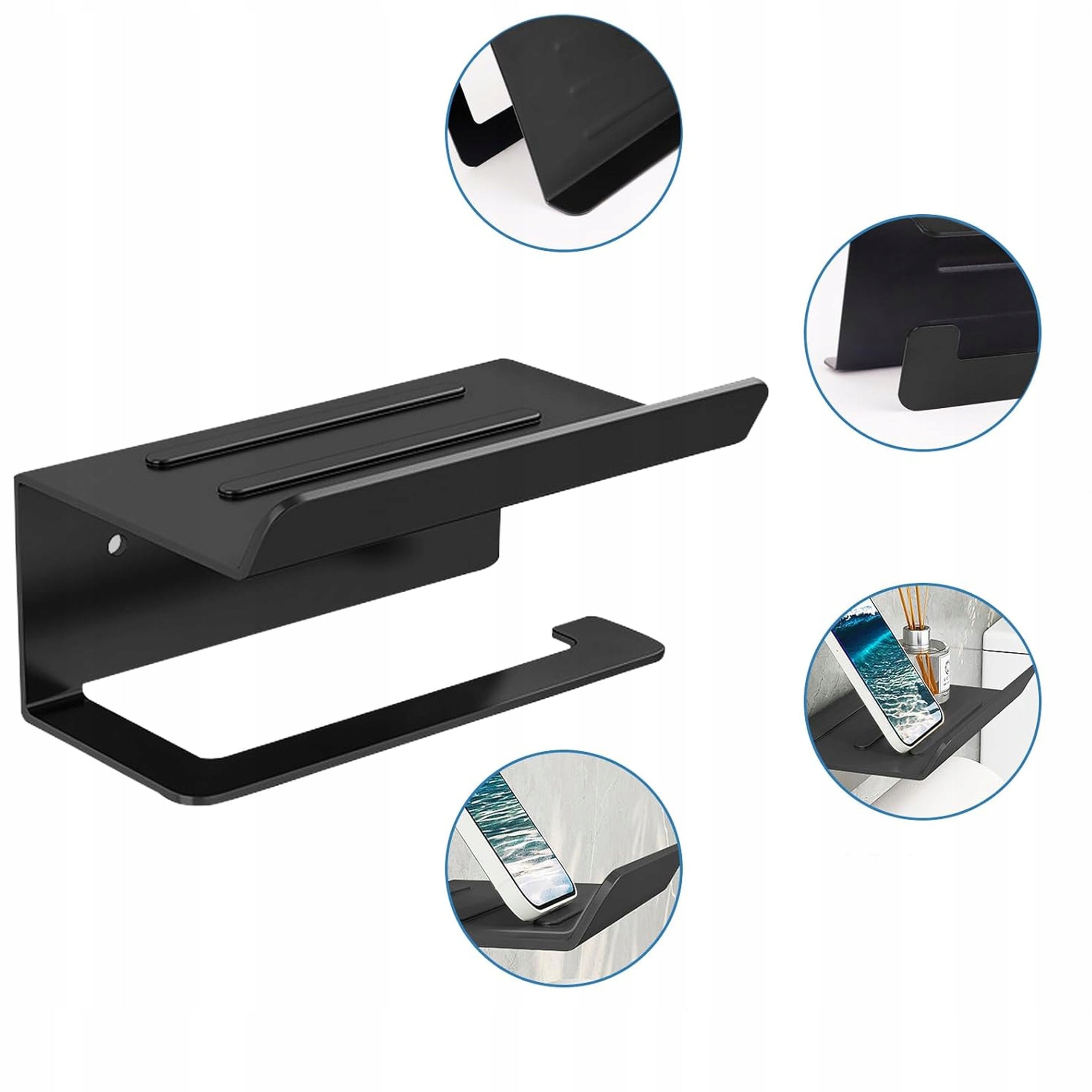 TOILET PAPER HOLDER WITH SHELF GLUED WITHOUT DRILLING STEEL PRO Manufacturer code Uchwyt na papier toaletowy z półką