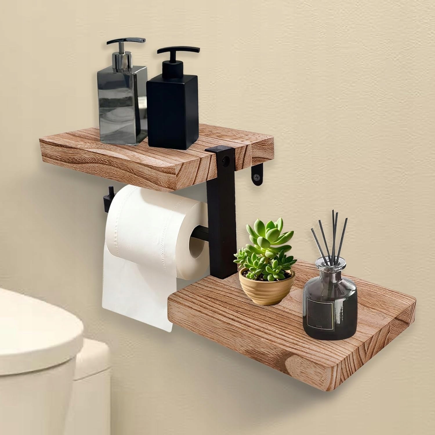 TOILET PAPER HOLDER WITH SHELF HANGER WOODENBATHROOM HOUSE TOILET Brand no brand