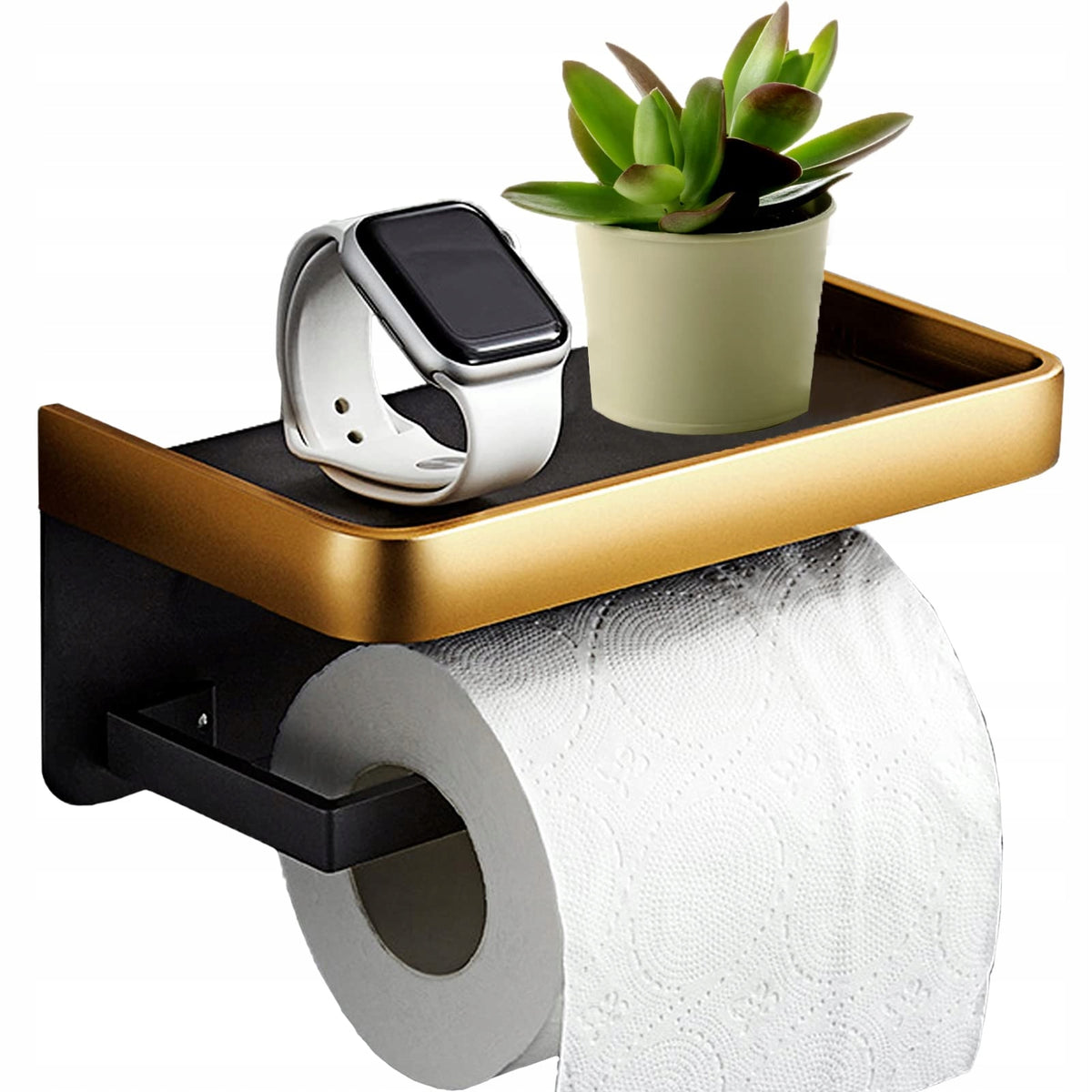 TOILET PAPER HOLDER WITH SHELF with glue gold