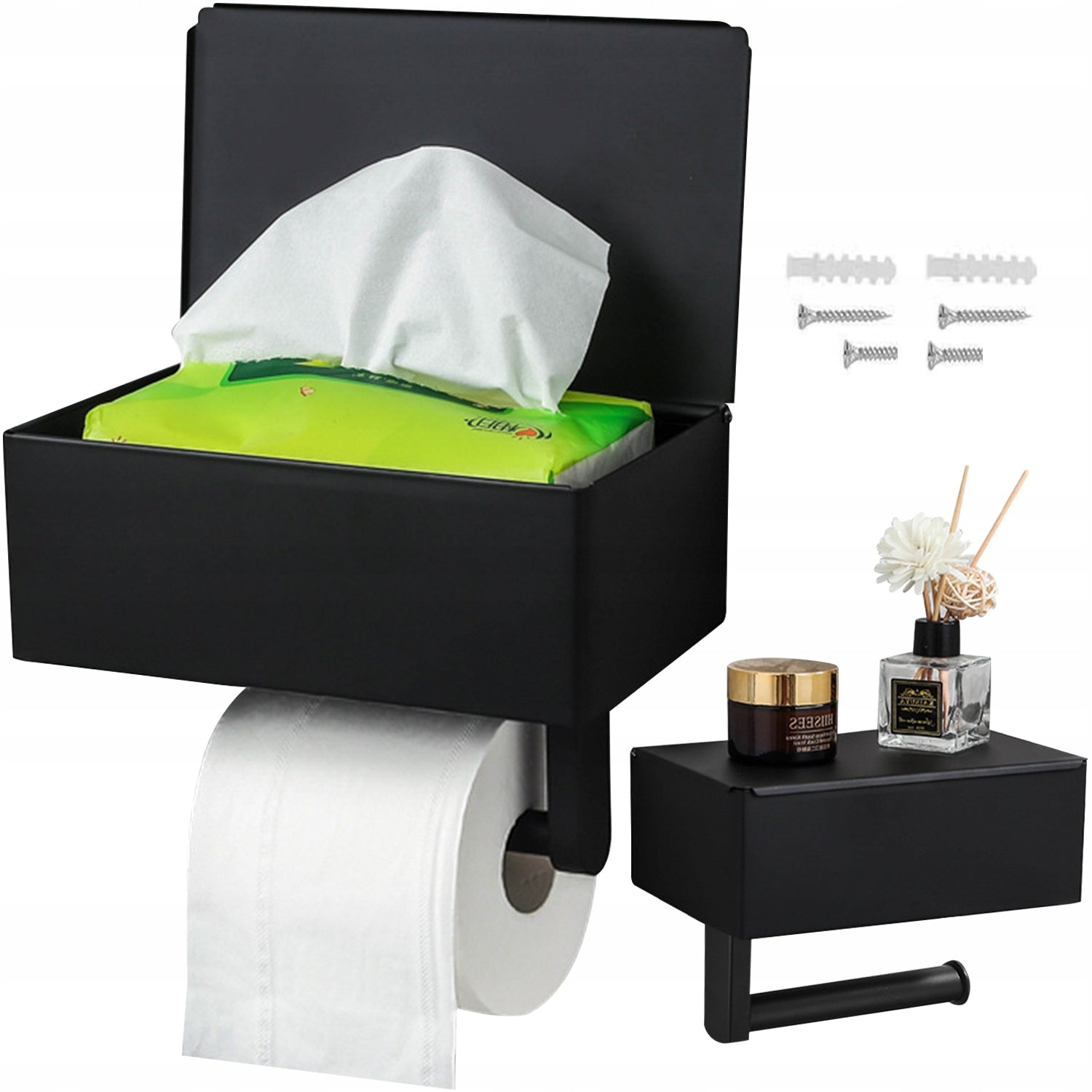 TOILET PAPER HOLDER WITH STORAGE TOI-PAP2 BLACK