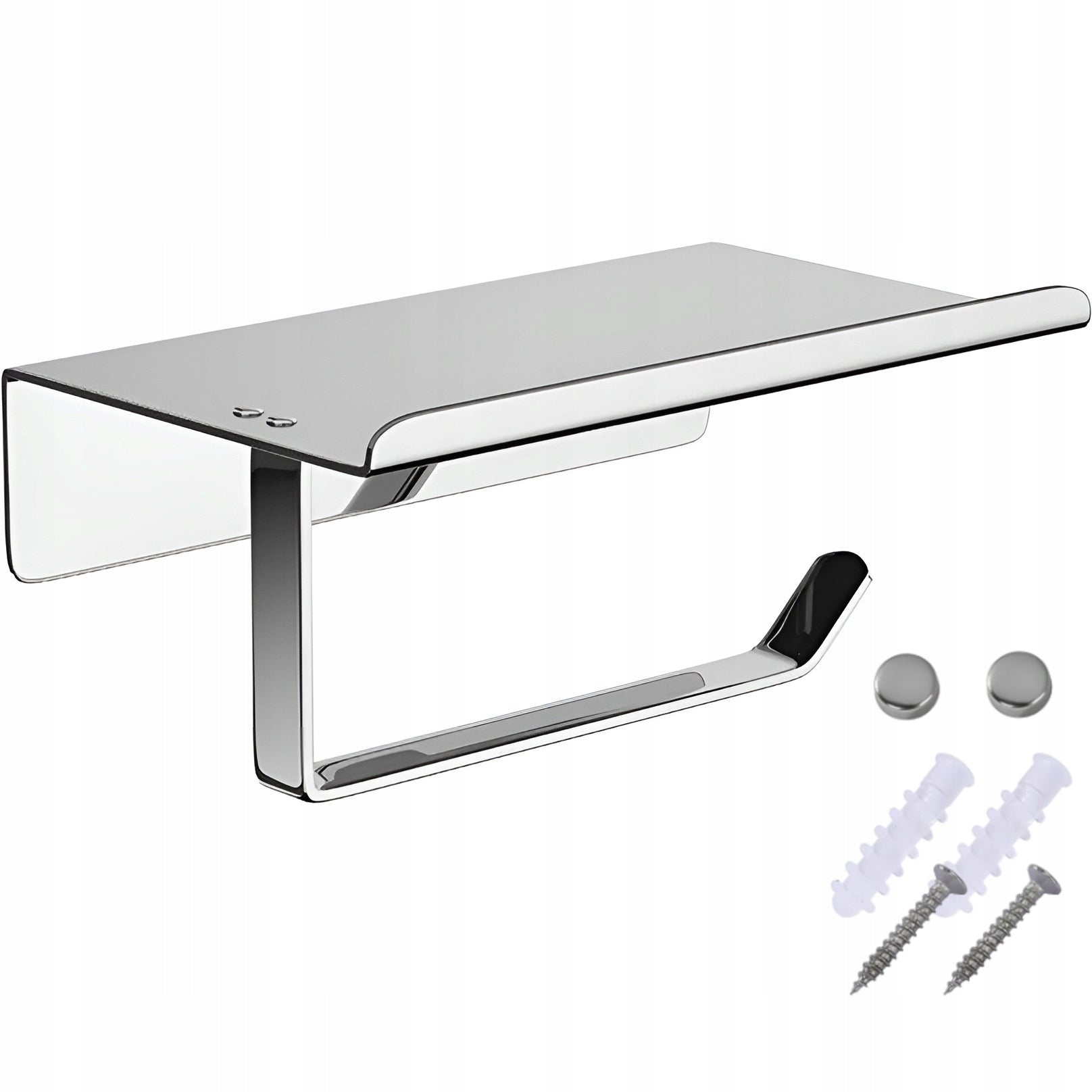 TOILET PAPER HOLDER WITH TOILET SHELF CHROME SILVER METAL HANGER