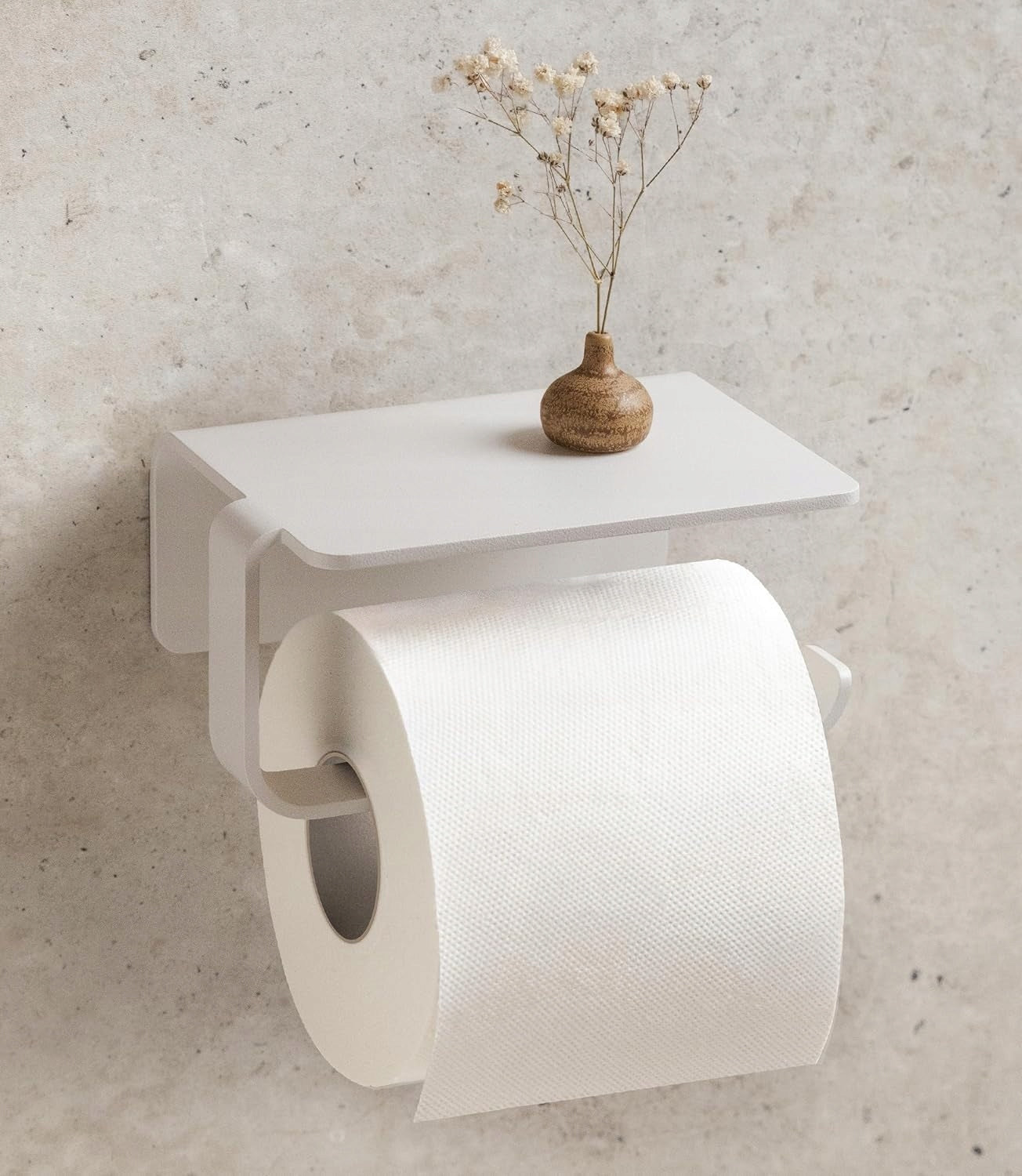 TOILET PAPER HOLDER WITHOUT DRILLING METAL WHITE PHONE SHELF