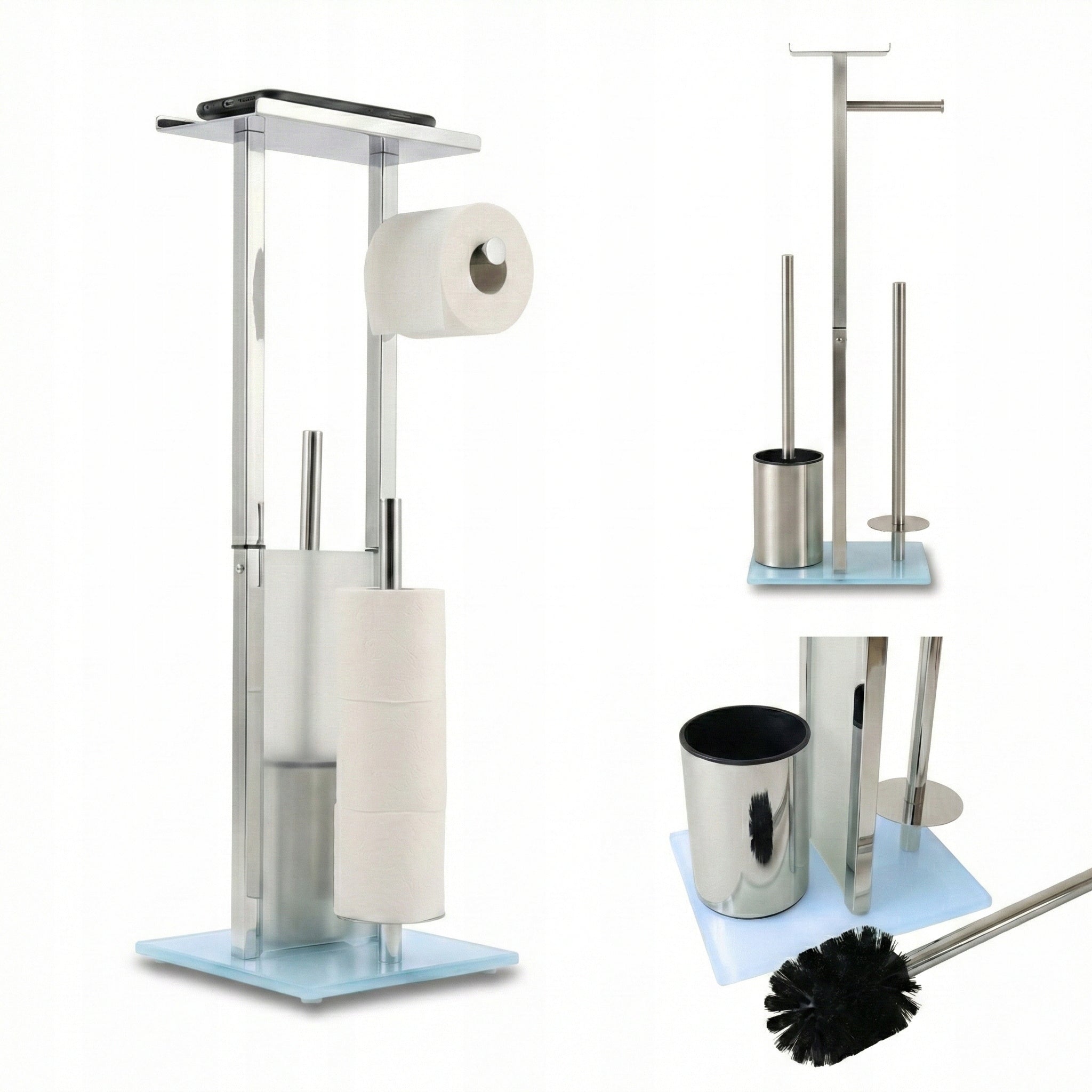 TOILET PAPER RACK AND TOILET BRUSH WITH SHELF HEIGHT 65 CM STAINLESS STEEL Manufacturer code N02002S