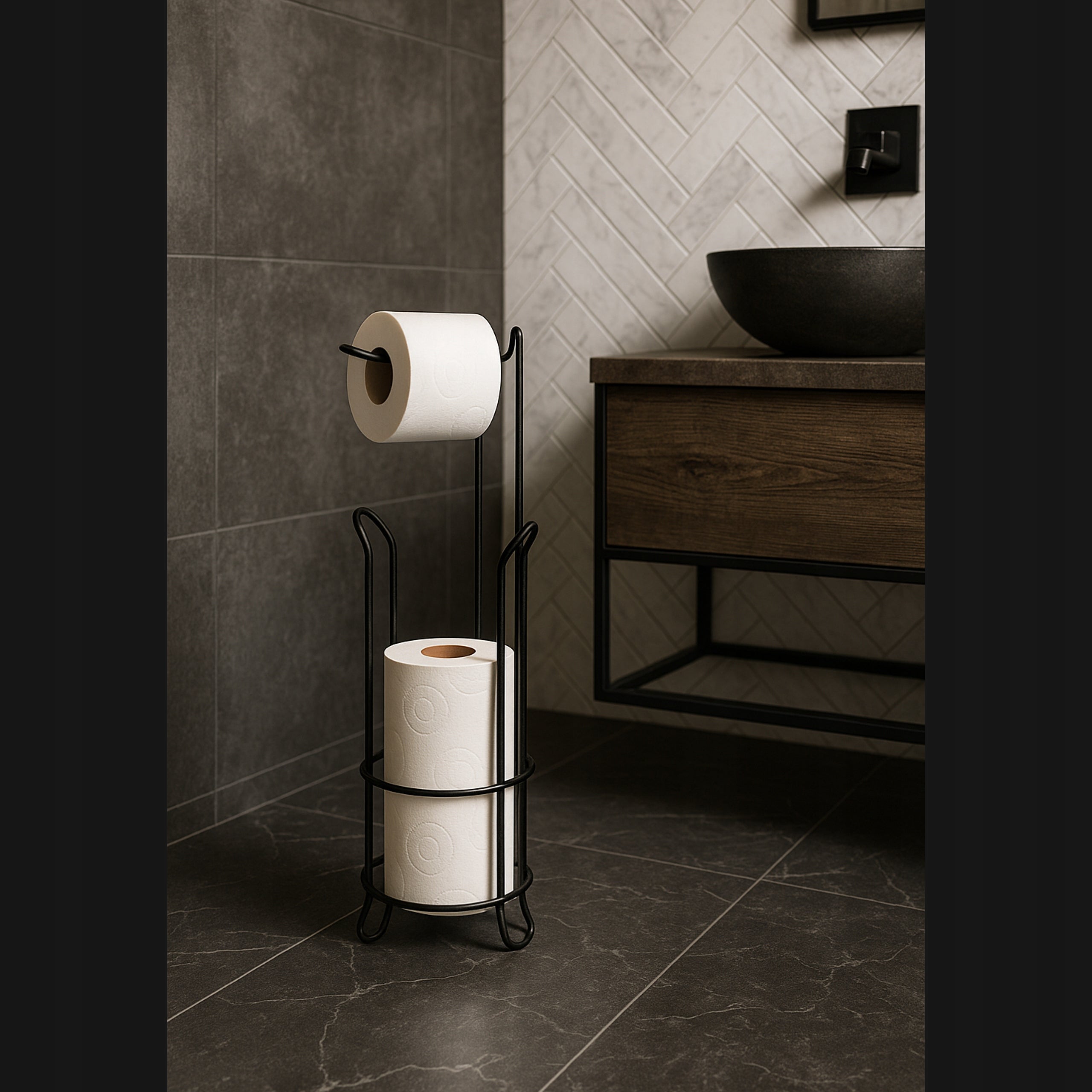 TOILET PAPER RACK FREESTANDING BATHROOM METAL HANDLE BLACK Brand no brand