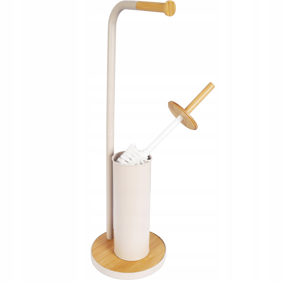 TOILET PAPER STAND AND TOILET BRUSH BEIGE BAMBOO SOLID STABLE